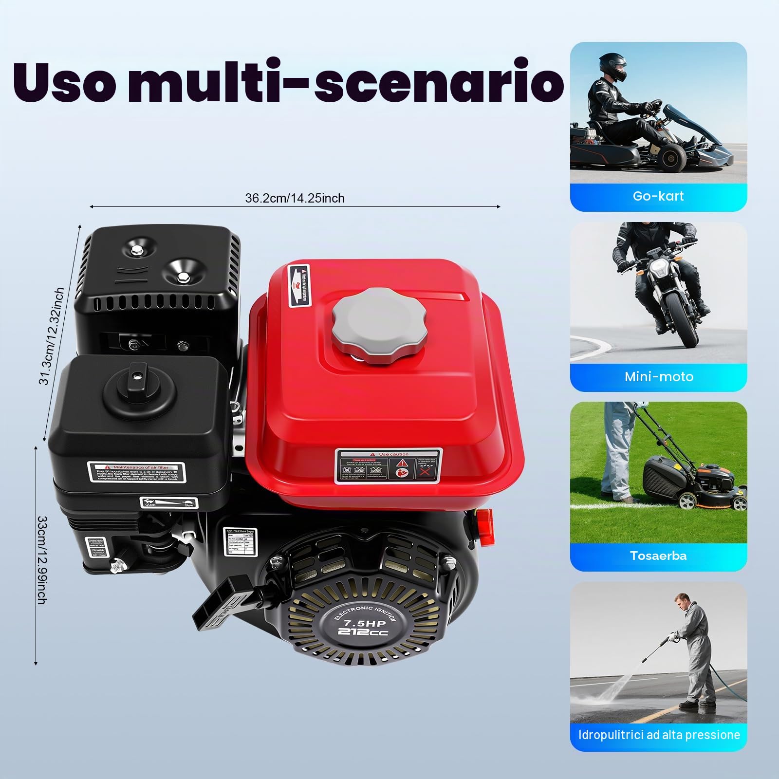 Motore a benzina 4 tempi da 7,5 CV, 212cc, 7,5 HP, motore per kart monocilindrico, motore stazionario, albero da 20 mm, motore industriale di ricambio, motore a fune, motore di ricambio, motore per