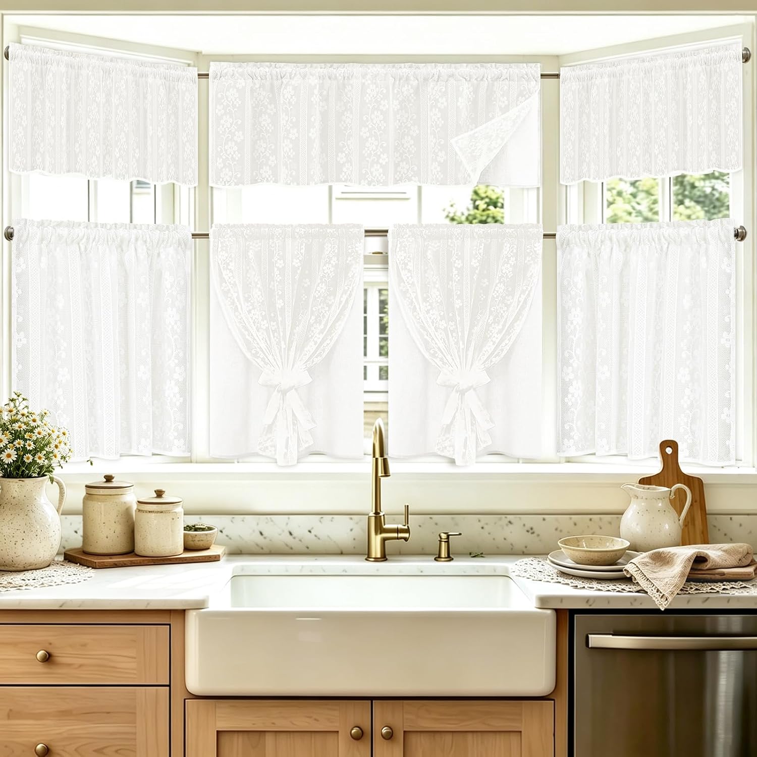 ASPMIZ Linen Valances for Windows Double Layer Valance Curtains, White