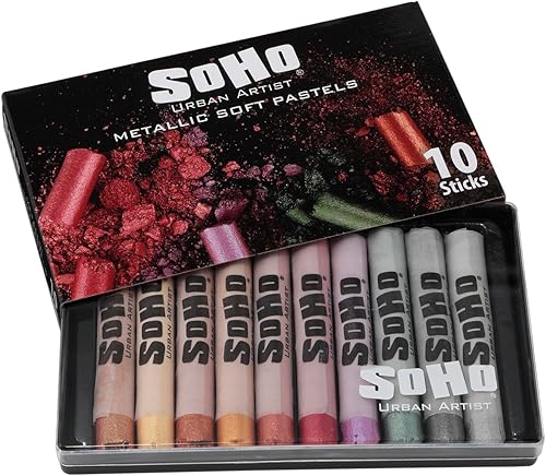 SoHo Urban Artist Juego de 10 colores pastel suaves iridiscentes metálicos, palitos pastel vibrantes para arte, dibujo, mezcla, capas y sombreado
