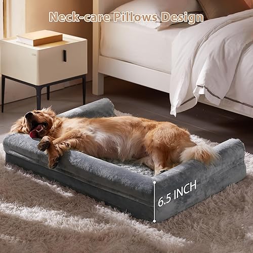 Vista 63 de BFPETHOME - Camas ortopédicas para perros grandes, cama para perros medianos y grandes, sofá impermeable para mascotas con funda extraíble y lavable