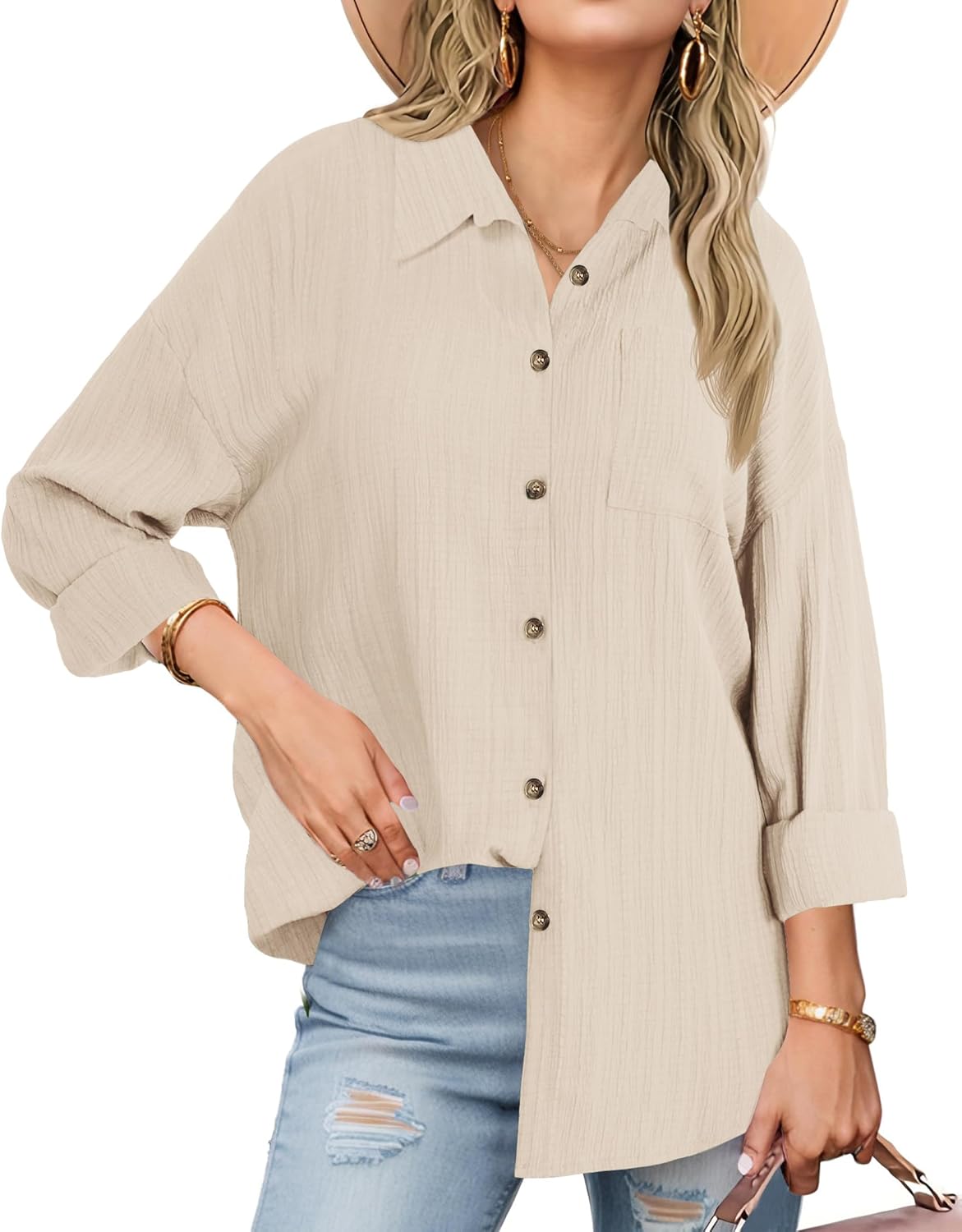 Neweek Womens Linen Button Down Shirts Casual Long Sleeve Loose Textured Collared Blouses Work Tops with Pocket Neweek Womens Linen Button Down Shirts Casual Long Sleeve Loose Textured Collared Blouses Work Tops with Pocket