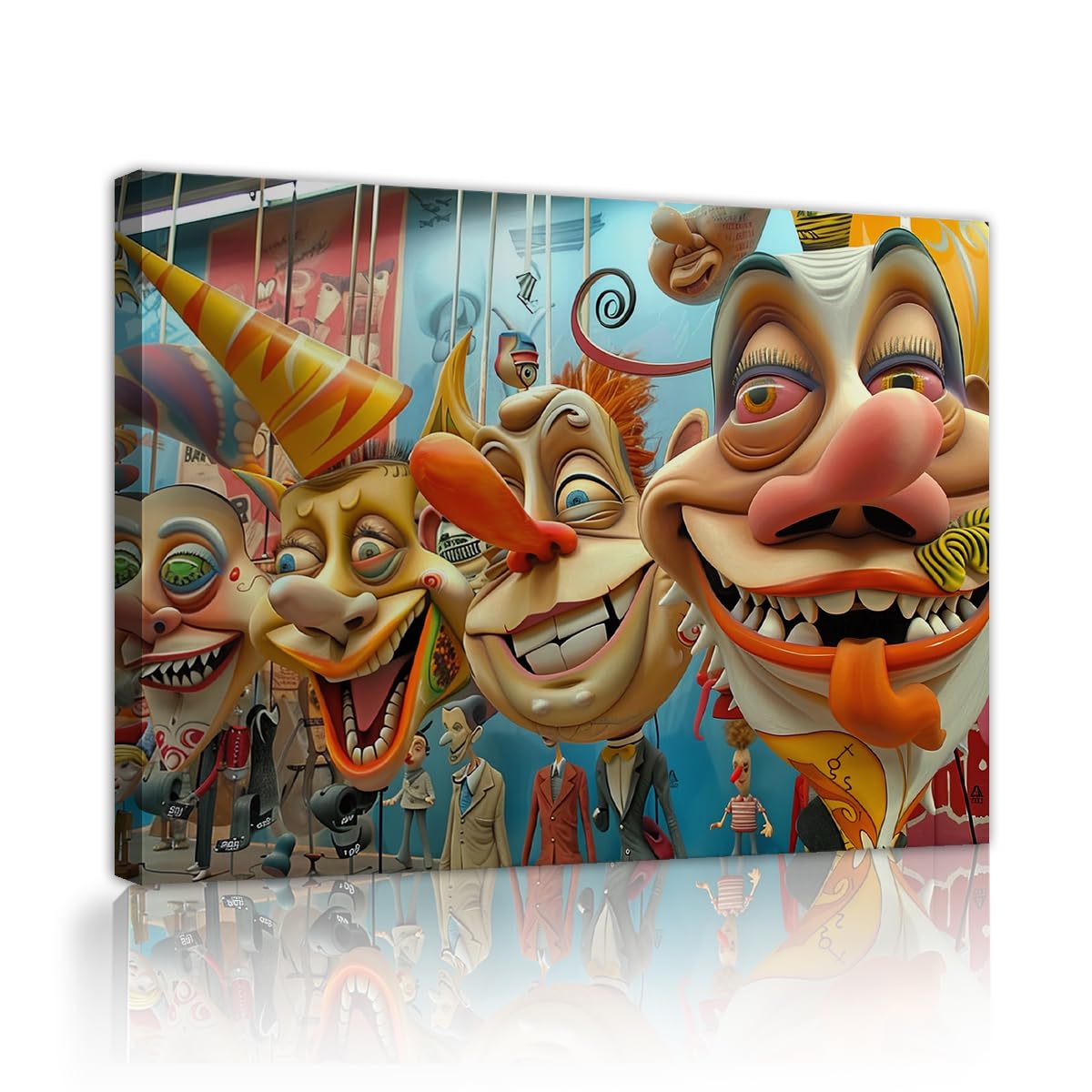 YUNART Trippy Clown Canvas Wall Art Funny Pop Art Monster Canvas Prints Surreal Cute Weird Face Picture for Modern Apartment College Dorm 35x45cm Innerframe