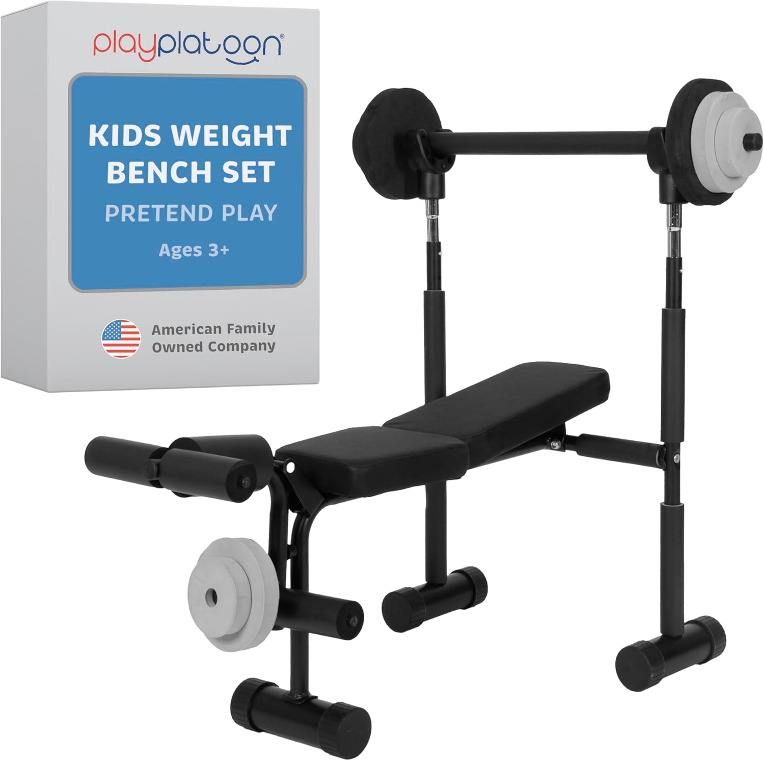 Play Platoon Kids Weight Bench Set – Kids Gym Equipment for Home – Bench Press Weight Sets for Boys – Toddler Gym Set Workout and Exercise Equipment – Ages 3+