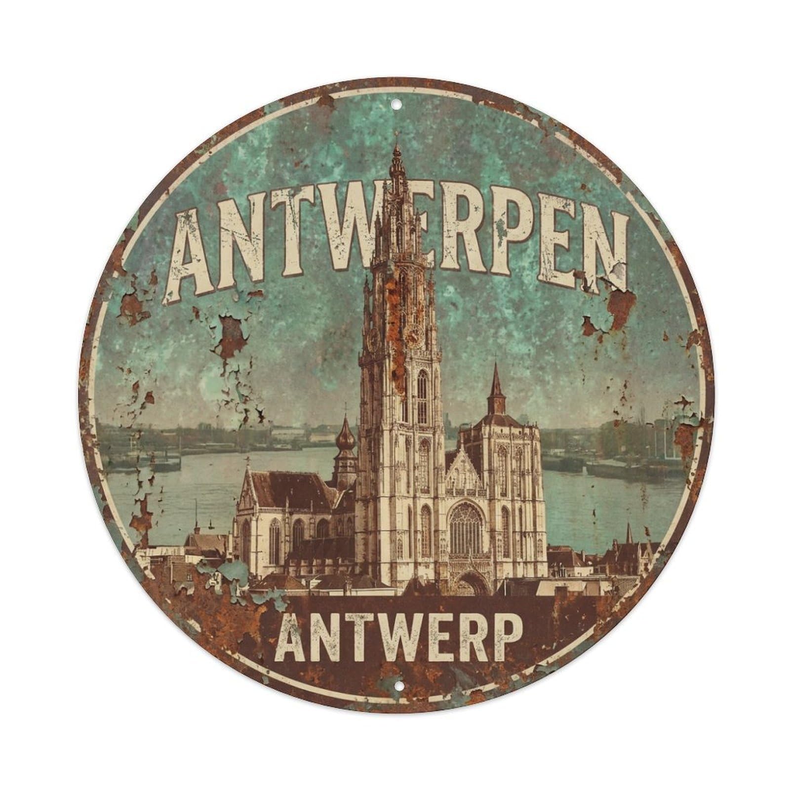 Metal Tin Sign Belgium Vintage Travel Antwerp