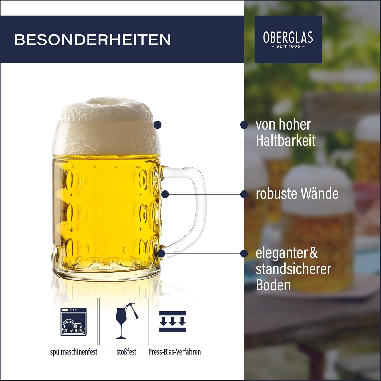 Stölzle Lausitz Mug Kaiser/Set of 6 Beer Mugs 0.5 Liter – Durable Beer Glasses Made from Soda Lime Glass – Traditional Beer Stein 0.5L – Dishwasher Safe