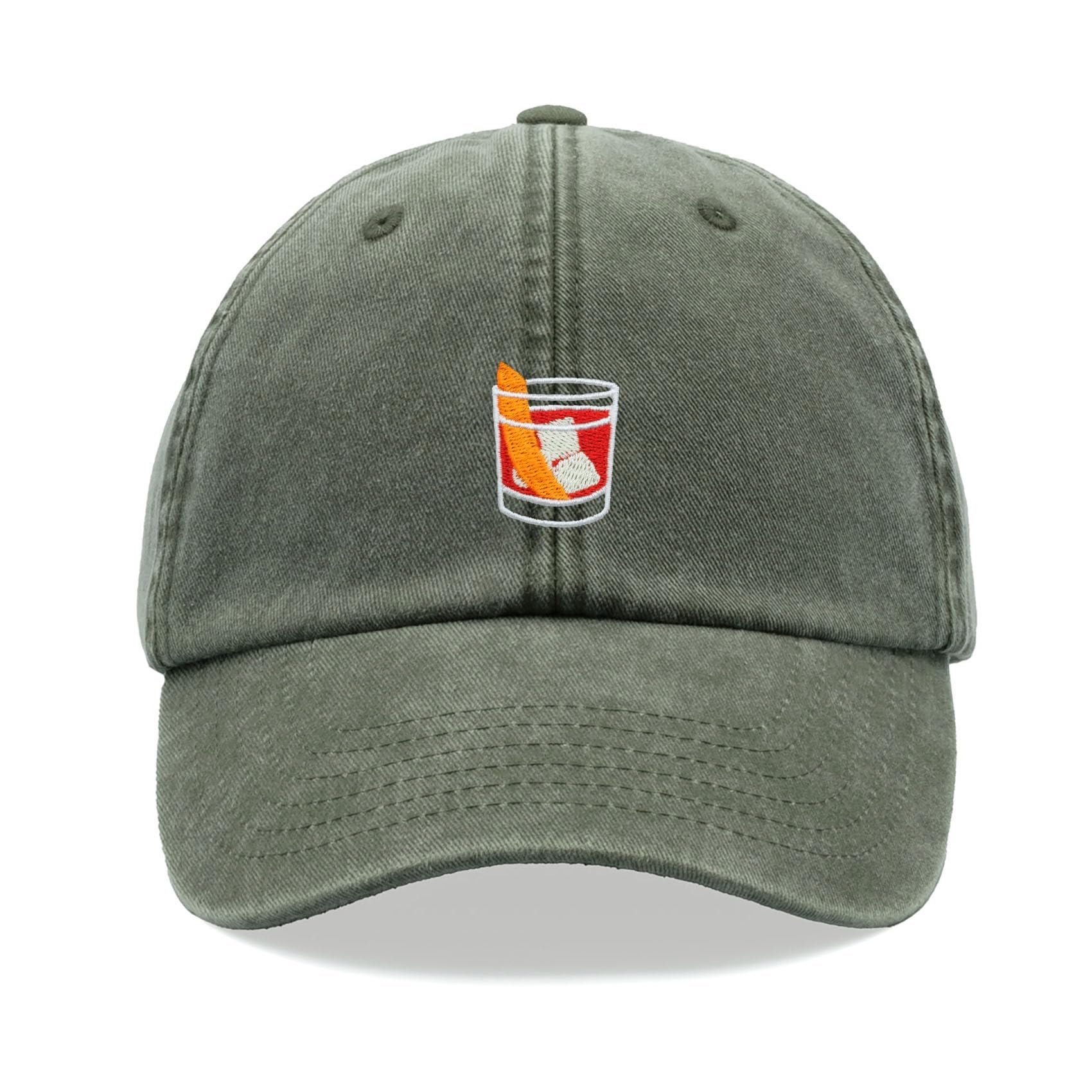 Negroni Cocktail Baseball Cap Vintage Washed Unisex Dad Hat Adjustable Olive