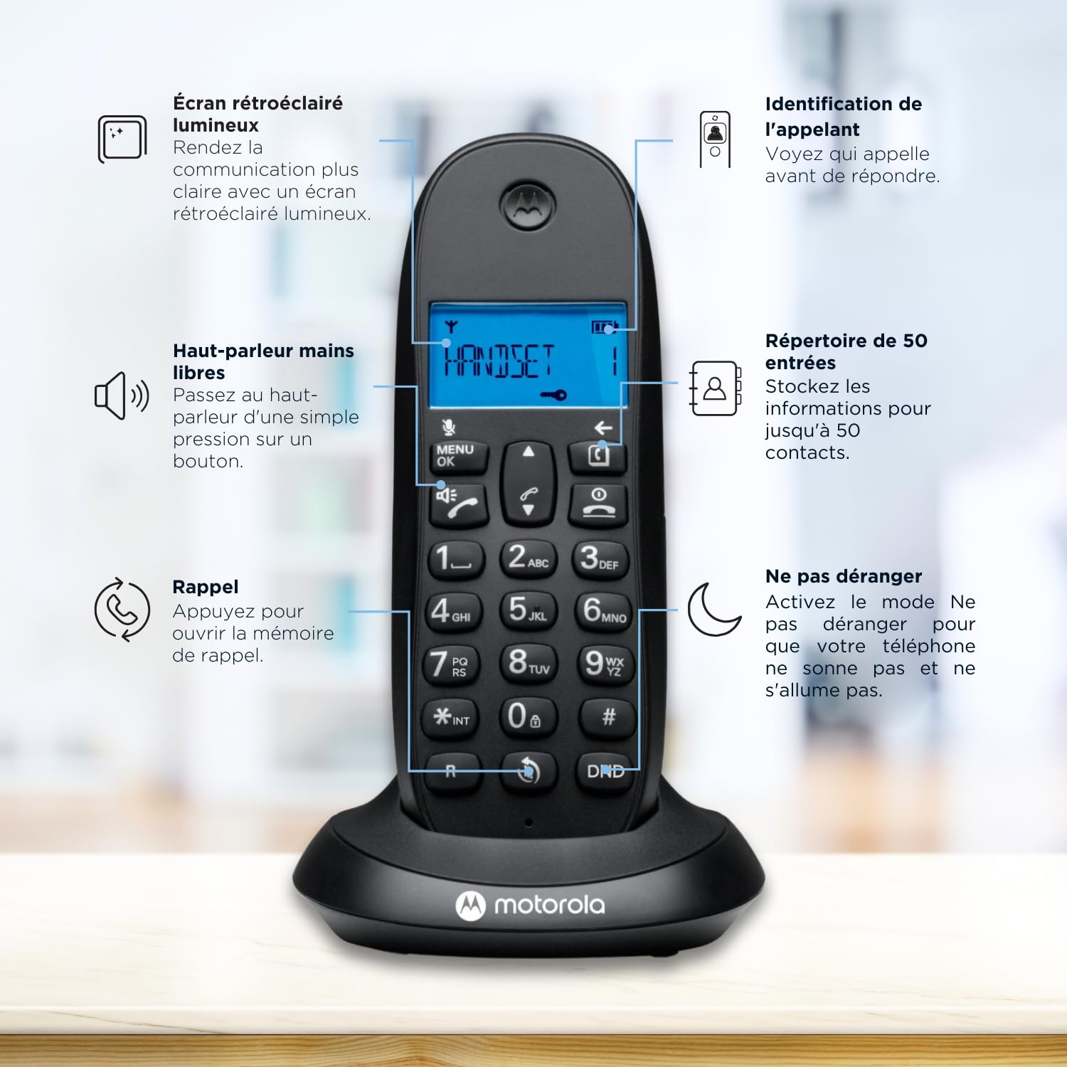 Motorola C1001CB+ Téléphone numérique sans Fil DECT Noir