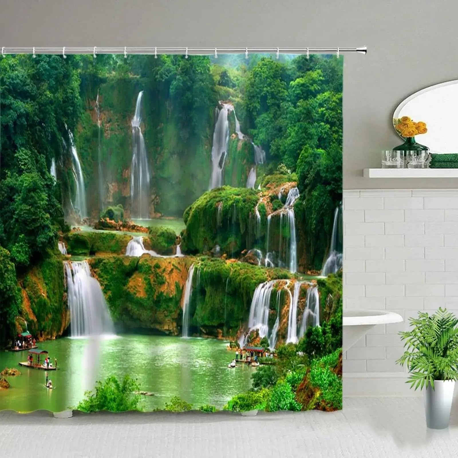 Rideau de douche nature cascade forêt 138x214 cm en tissu imperméable