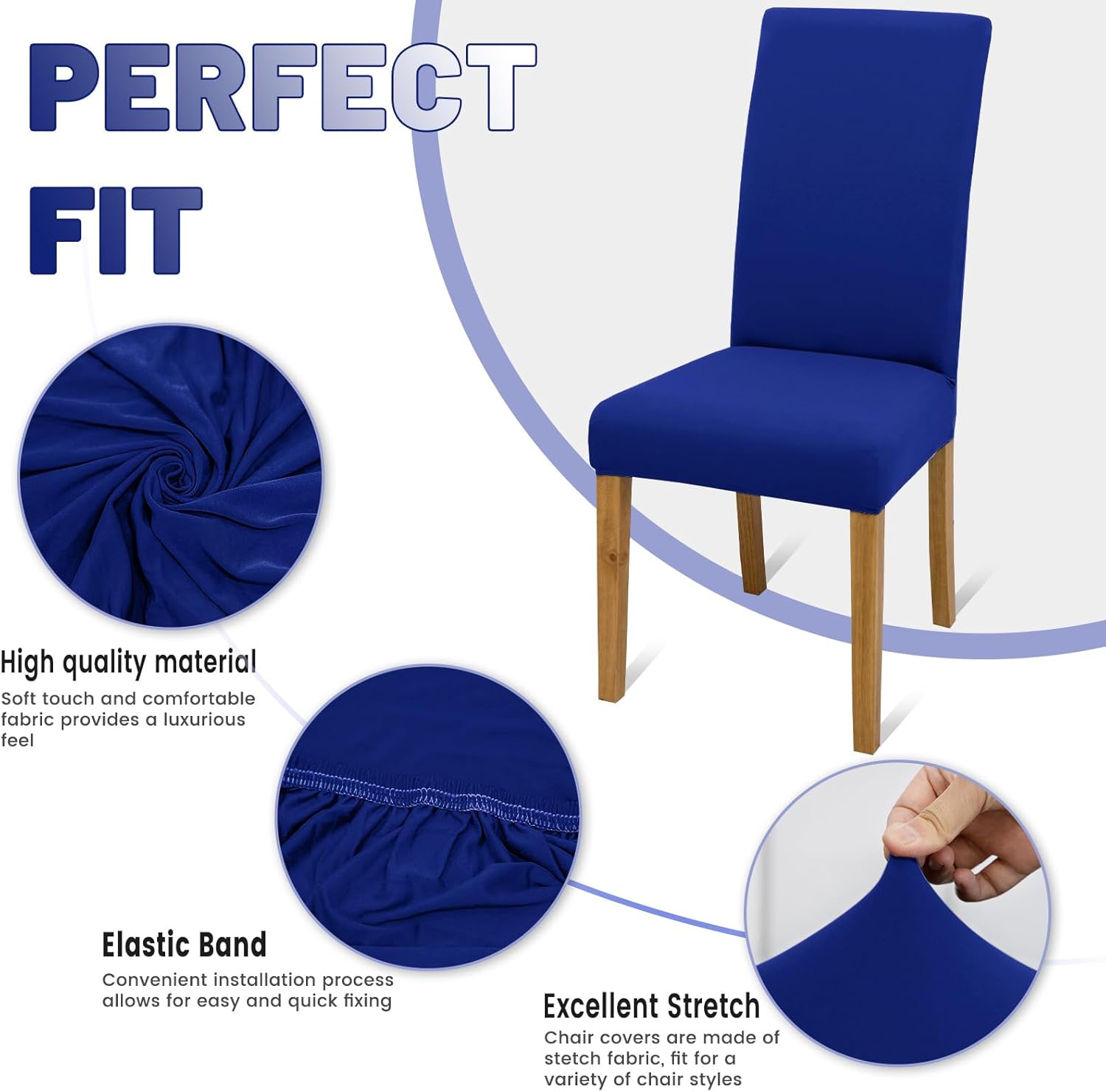 Rakila Stretch Chair Covers Set of 6 for Dining Room, 6 Pack Washable Kitchen Chair Protector for Party Wedding, Royal Blue