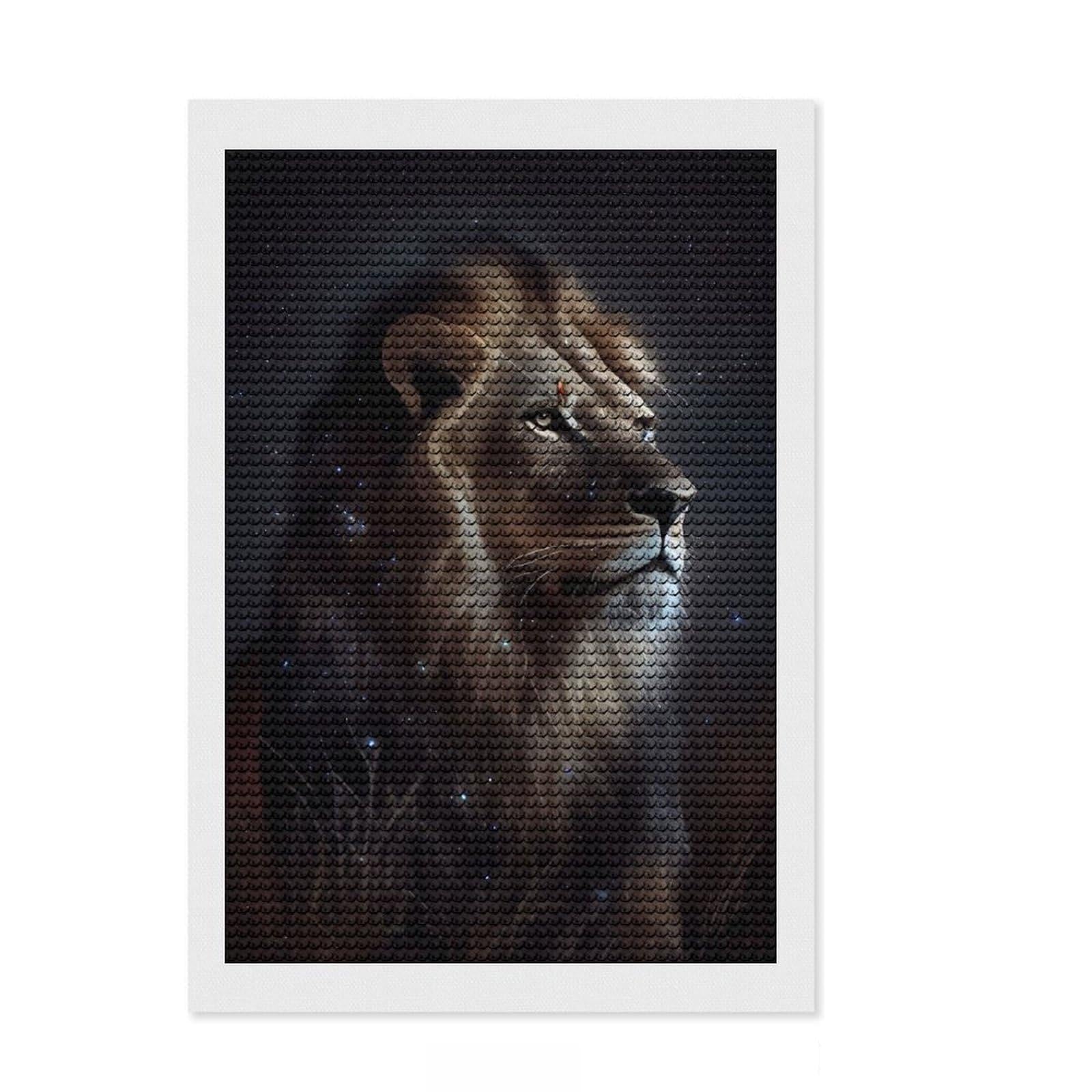 Junmoney Lion Galaxy Diamond Art Canvas 8"x12", for Beginners, Easy to Enjoy, Cosy Home Accent, Christmas Gift, Enjoyable At-Home Hobby