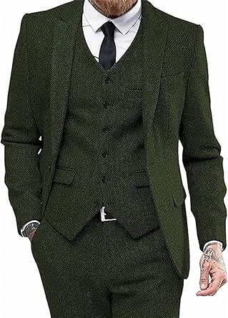Riolio Mens Tweed Wool Herringbone Wedding Suit Prom Tuxedos 3pcs Peak Lapel Dress main image 1