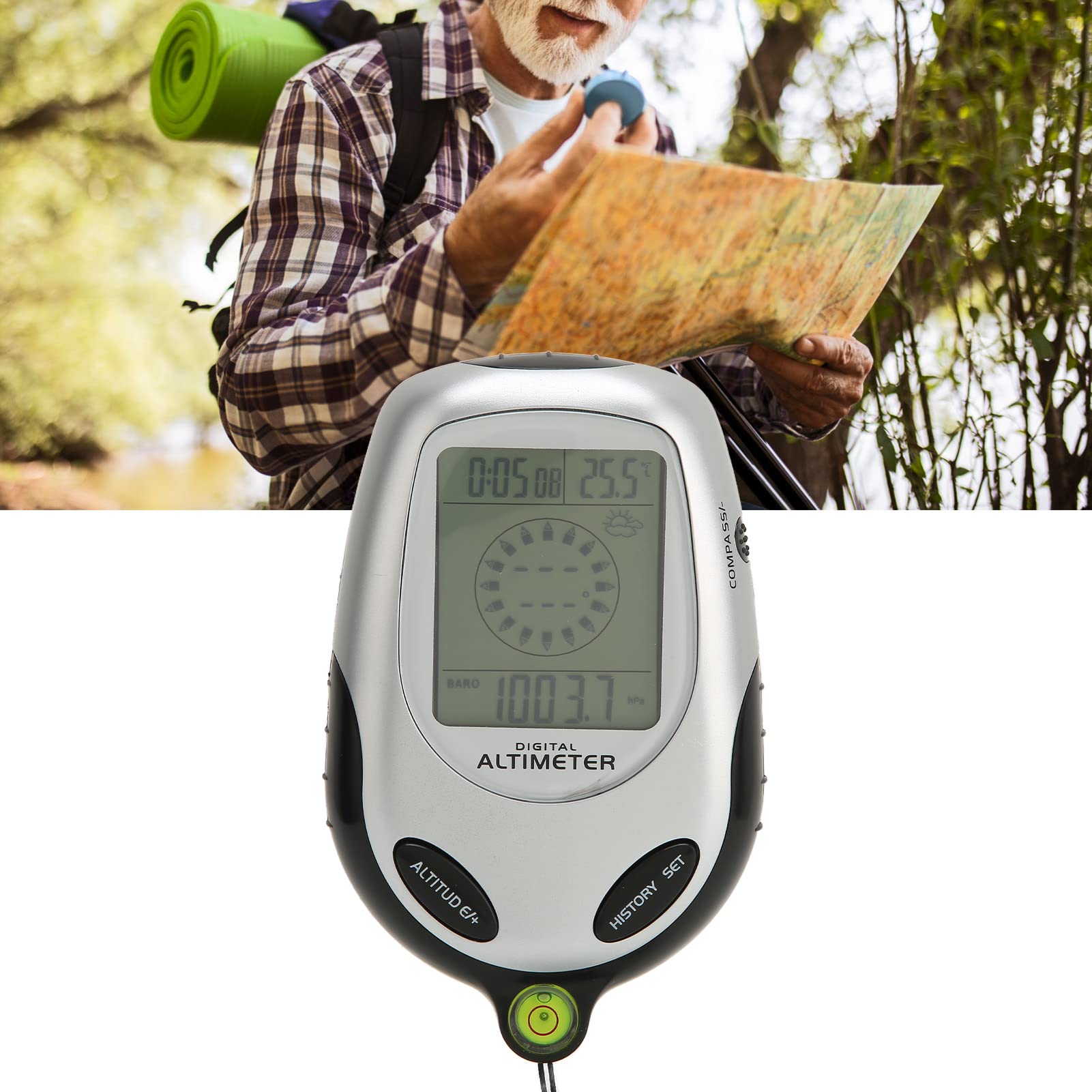 Manténgase Preparado para la Vida Al Aire Libre con el Dial Electrónico Impermeable Multifuncional con Altímetro LCD, Brújula, Barómetro, Pronóstico del Tiempo, Reloj, Calendario y Retroiluminación