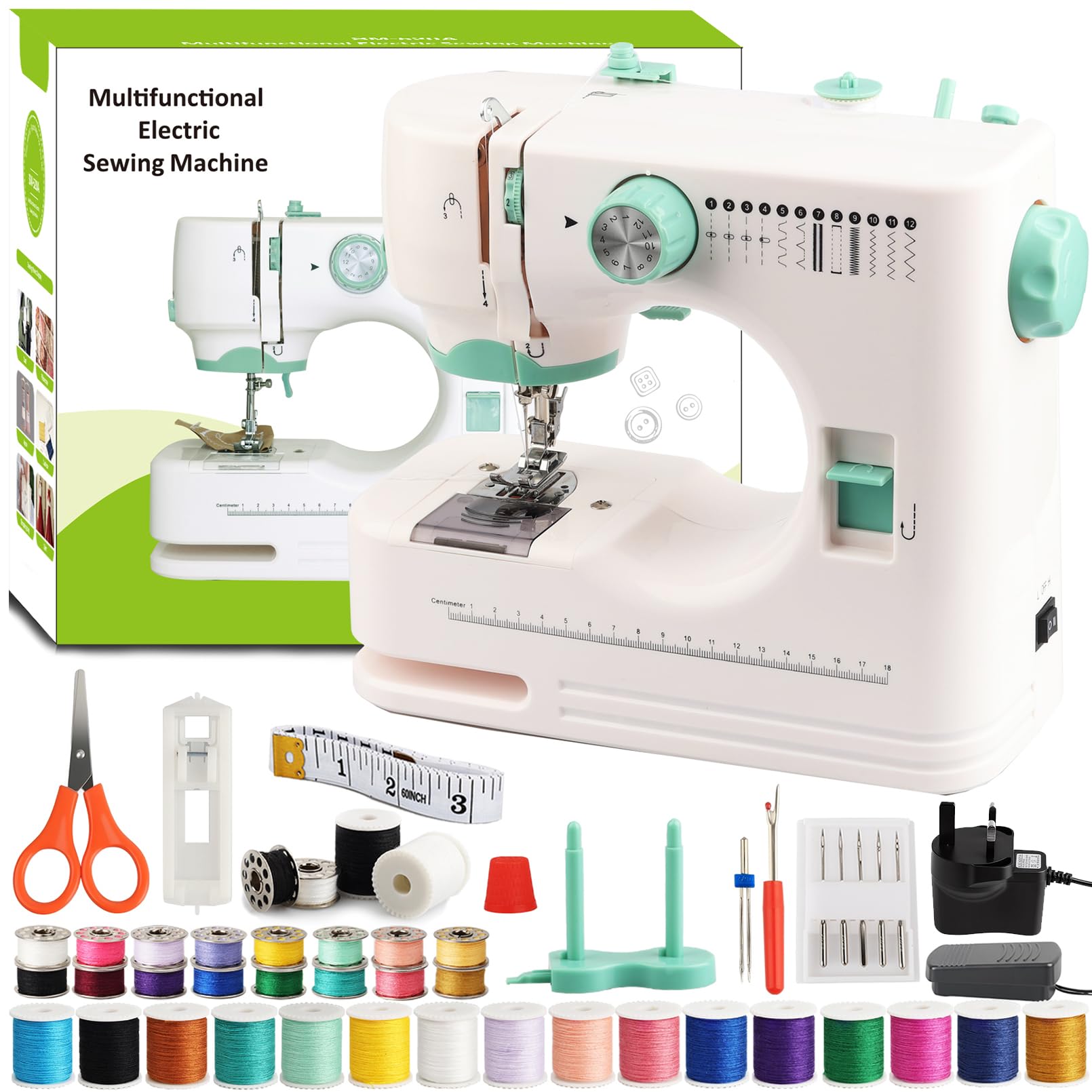 BRICH Beginner Sewing Machine for Kids, 12-Stitch Portable Electric Mending Machine with Foot Pedal, Two-Speed Double Thread Reverse Stitch, UK Plug for Effortless Home Crafting DIY Projects — image 1
