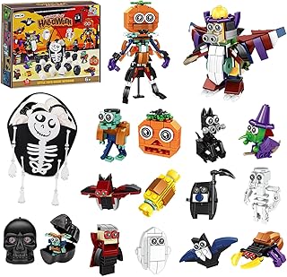 Halloween Building Blocks Party Favors for Kids - 26 in 1 Halloween Building Toys Set with 12 Prefilled Skulls & 1 Treat Bags Toys Classroom Prizes Goodie Bag Fillers for Boys Girls