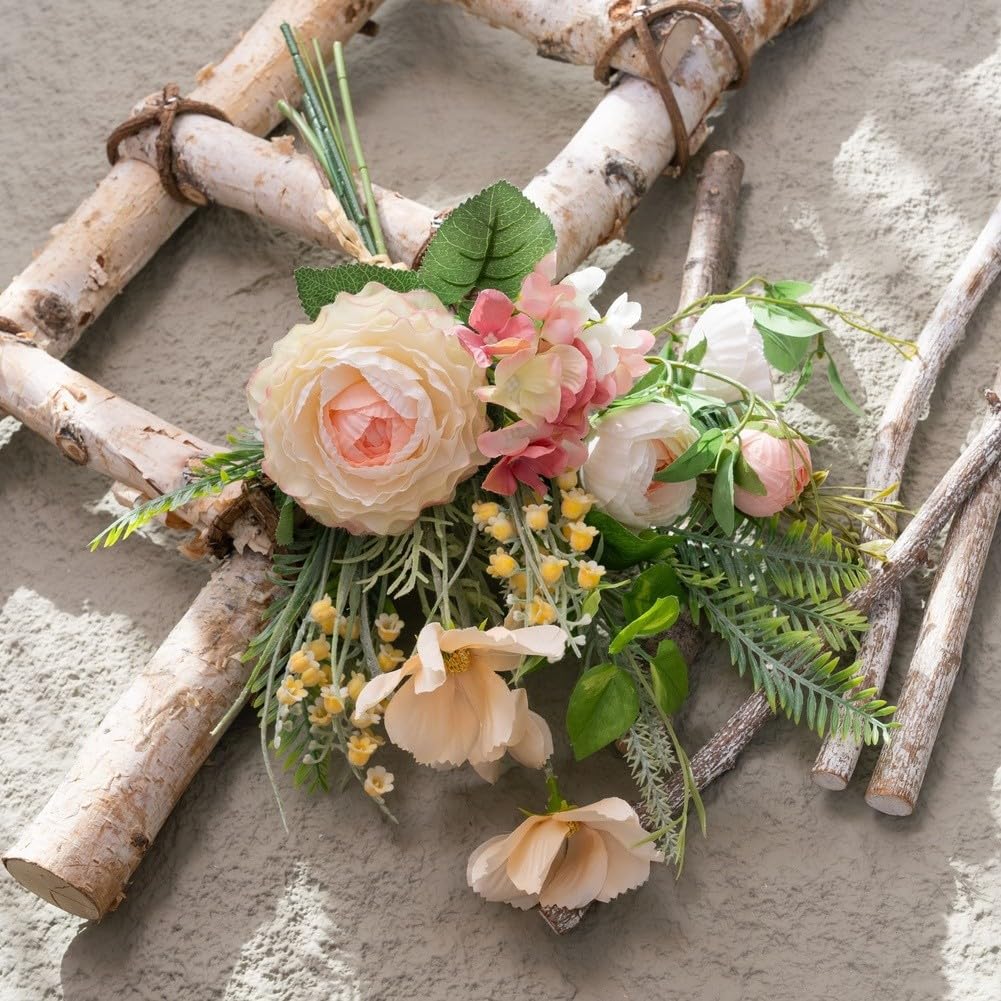 Fiori artificiali, decorazioni per matrimoni, decorazioni per la casa, rose finte, composizione floreale, pianta realistica in tessuto per centrotavola da tavolo, ufficio, 44 cm, bianco e
