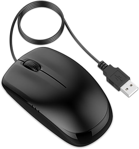 JETech - Mouse óptico con cable con terminal USB y 3 botones (en color negro) - 0776