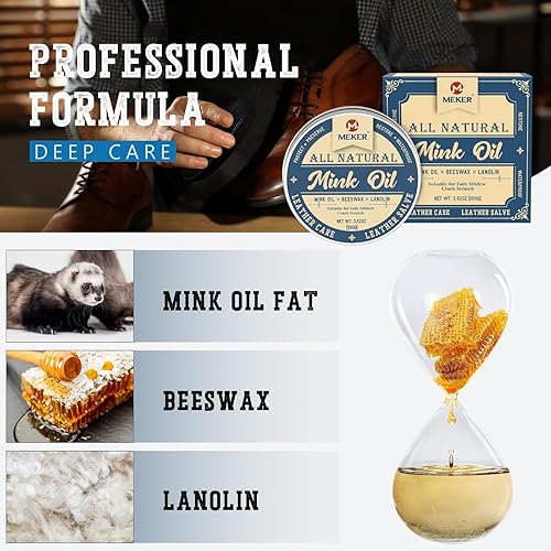 Miniatura 2 de MEKER Aceite de visón, acondicionador y limpiador de cuero, 3.52 onzas, totalmente natural, impermeable, suaviza y restaura