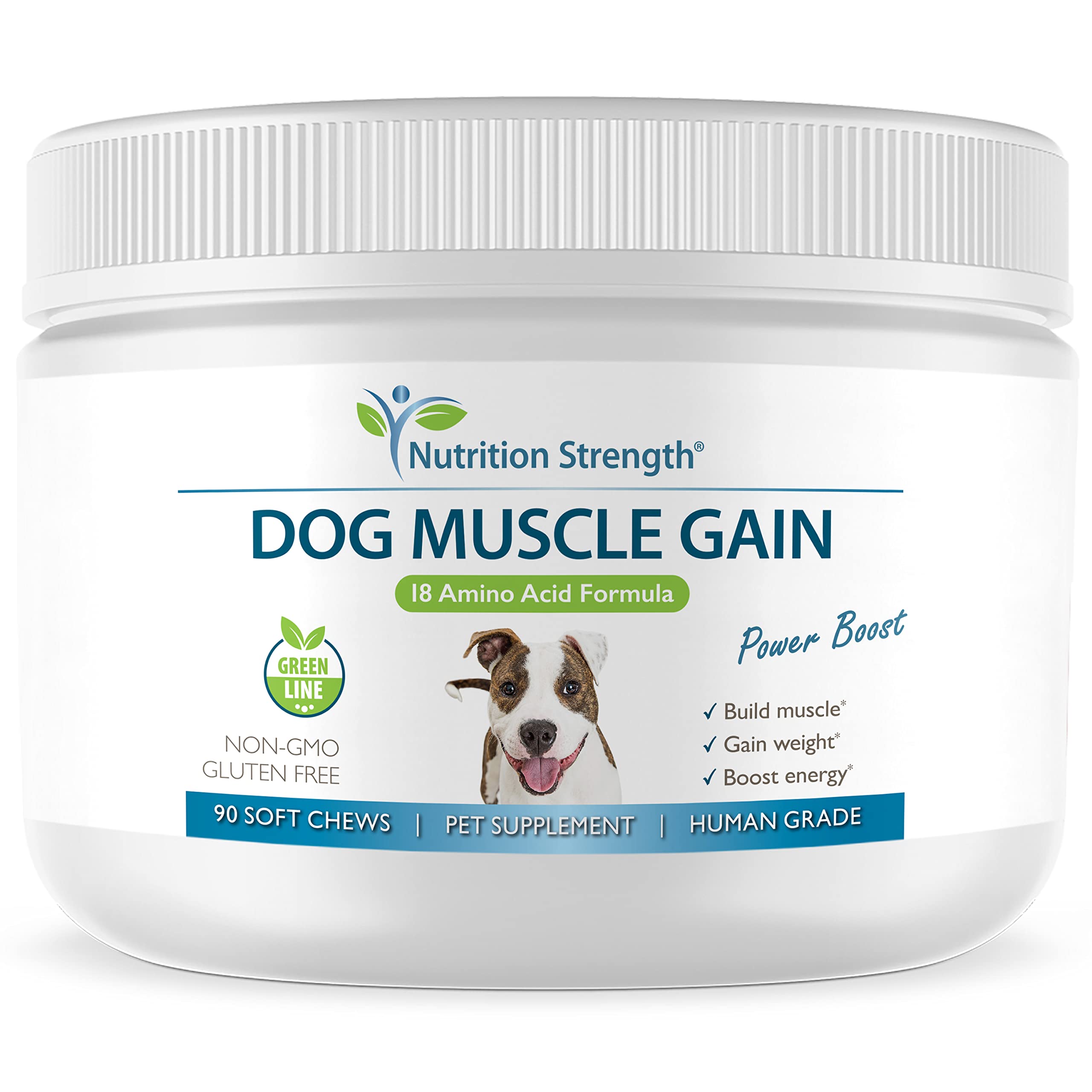 Dog Muscle Gain Supplement, 18 Amino Acid Dog Muscle Builder Formula to Gain Weight, Boost Energy & Reduce Muscle Loss; Promote Recovery from Injury & Surgery, 90 Soft Chews