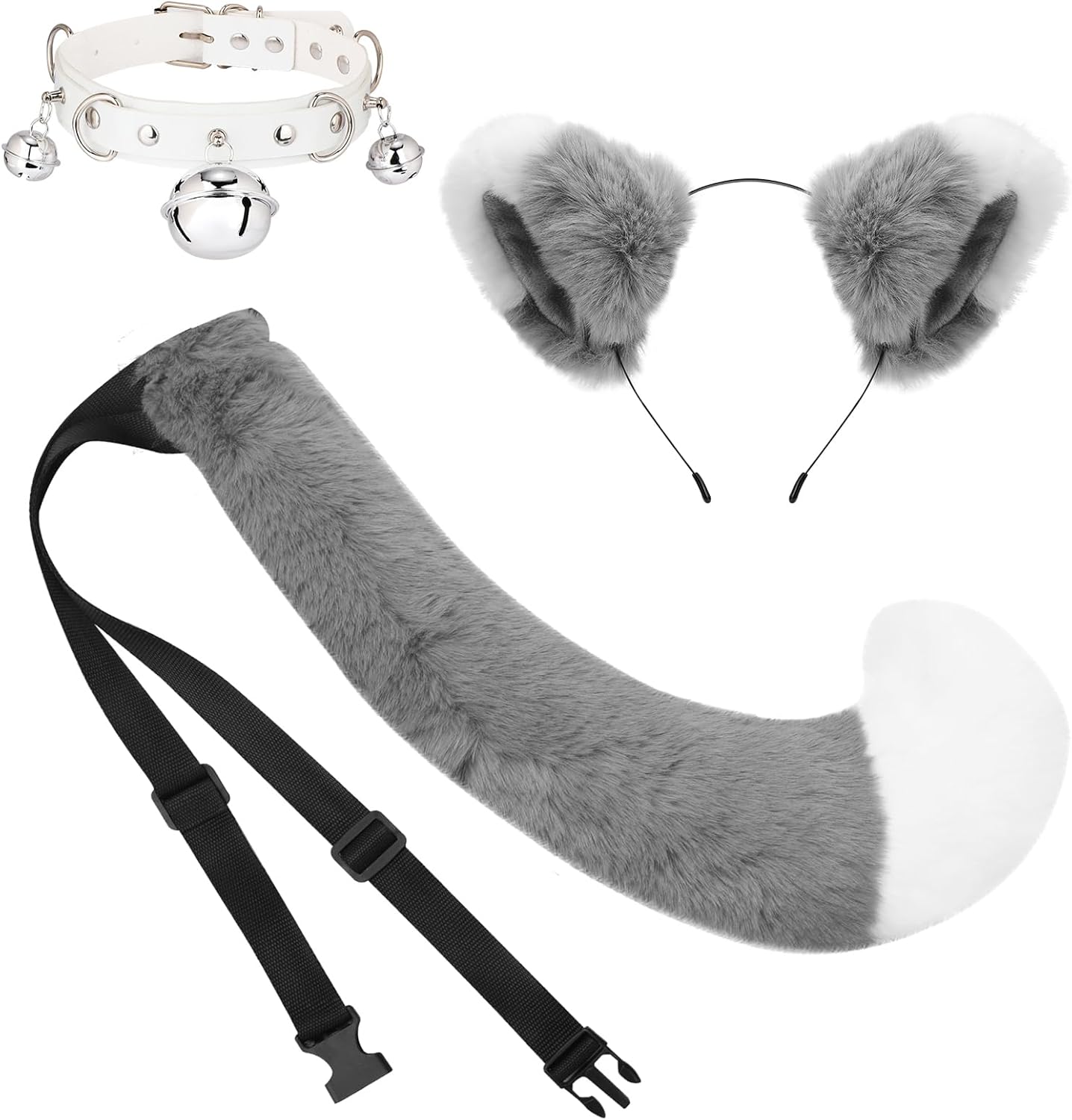 XEPST Faux Fur Cat Ears and Tail Set - Cat Cosplay Halloween Costumes Accessories Kit with Ears Headband and Tail