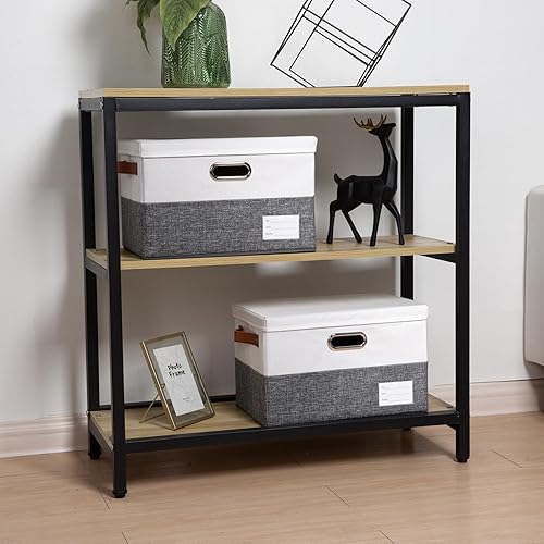 Miniatura 222 de PRANDOM Contenedor de almacenamiento plegable con tapa, caja de almacenamiento plegable de tela, cesta organizadora con tapa, para el hogar, Beige