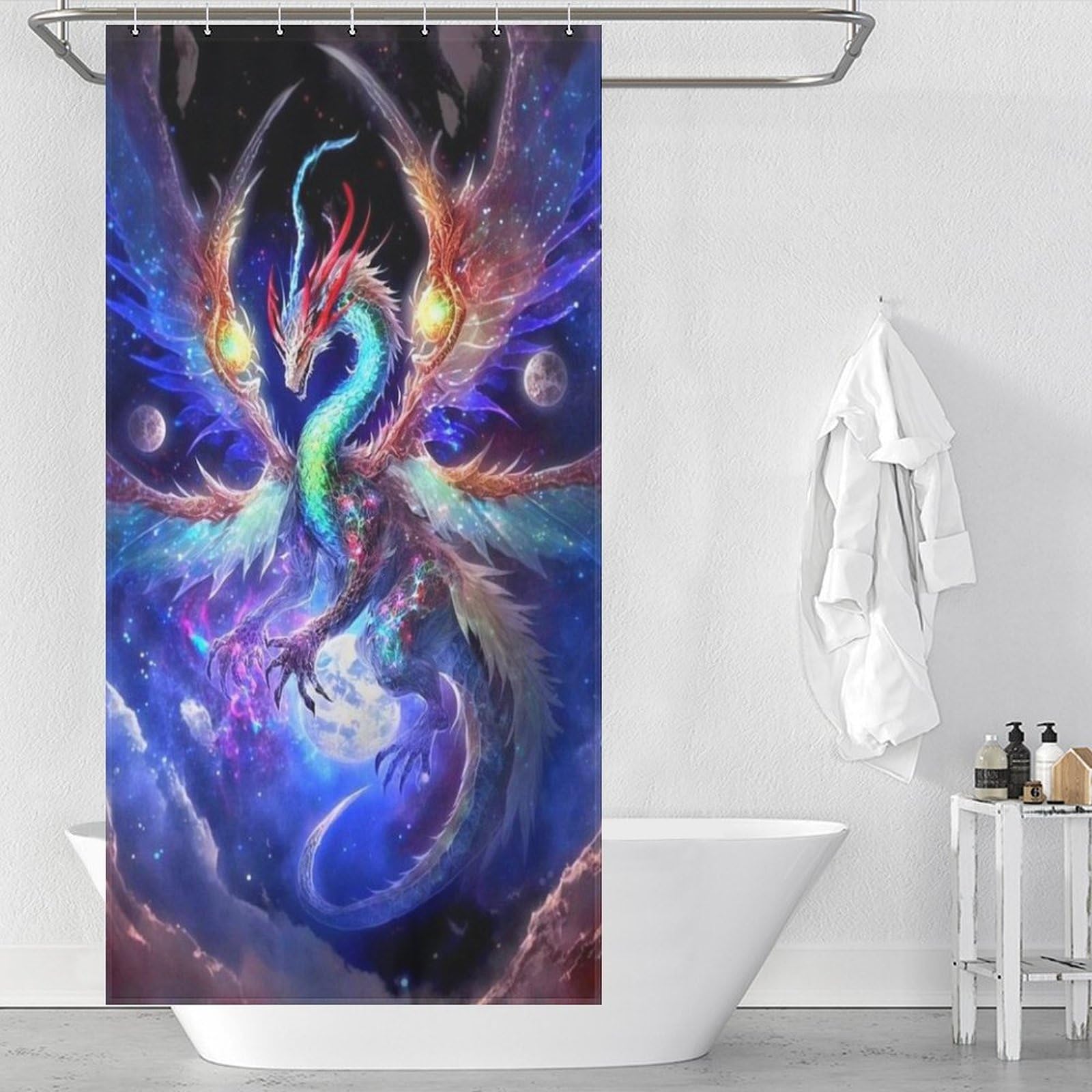 Rideau de douche dragon en tissu polyester pour baignoire et salle de bain