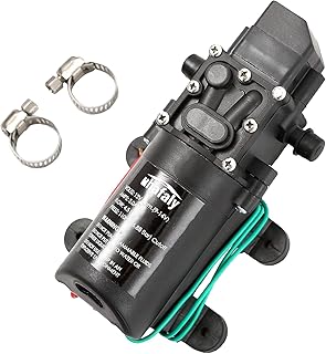 12V DC Fresh Water Pump With 2 Hose Clamp 12 Volt Diaphragm Pump Self Priming Sprayer Pump with Pressure Switch 4.5 L/Min 1.2 GPM 110 PSI Adjustable for RV Camper Marine Boat Lawn