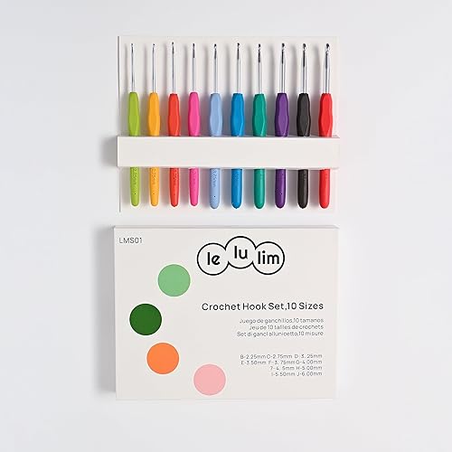 Miniatura 9 de lelulim Juego de ganchos de ganchillo, 10 tamaños, B-0.089 in a J-0.236 in