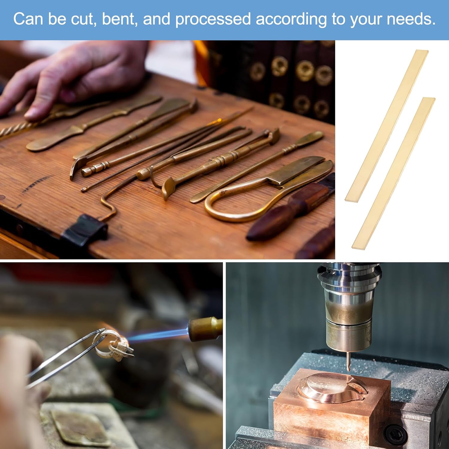 uxcell 2 Pcs Brass Flat Bar Stock, 0.2"x0.79"x12" Square Metal Solid Brass Bars for Knife Making DIY Handicrafts Architectural Decoration Industry Thermal Conductivity