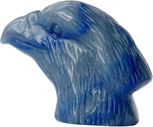Estatua de águila guardiana de oración de cristal curativo de aventurina azul, 2 pulgadas, tallado en bolsillo de piedra de palma