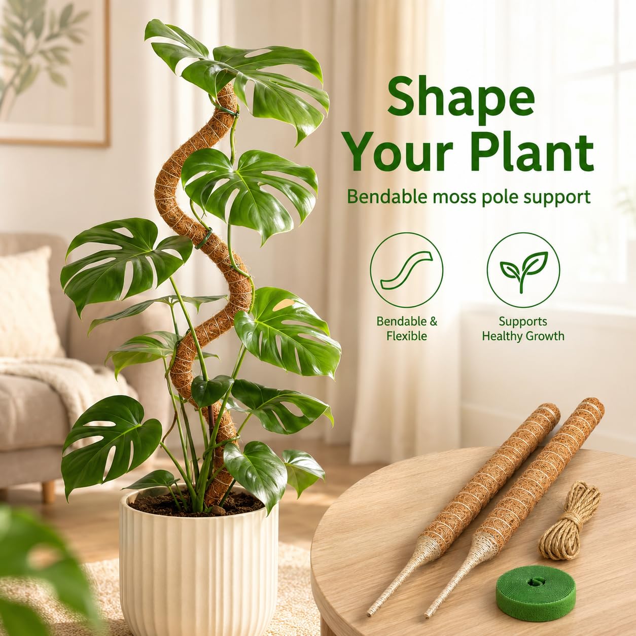 Moosstange, 71,1 cm, Moosstangen für Pflanzen, Monstera, biegbare Pflanzenstützpfähle für Kletterpflanzen im Innenbereich, Garten-Rankgitter für Topfpflanzen, Pothos, 2 Stück
