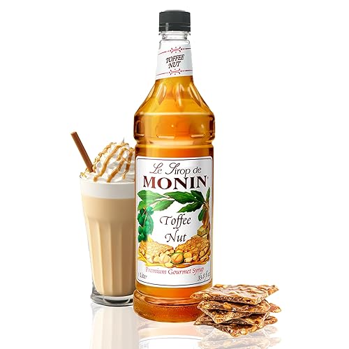 Monin - Jarabe de Nuez de Caramelo, Atrevido y Mantecoso, Ideal para Café y Postres, Sin Gluten, No OGM (1 Litro)