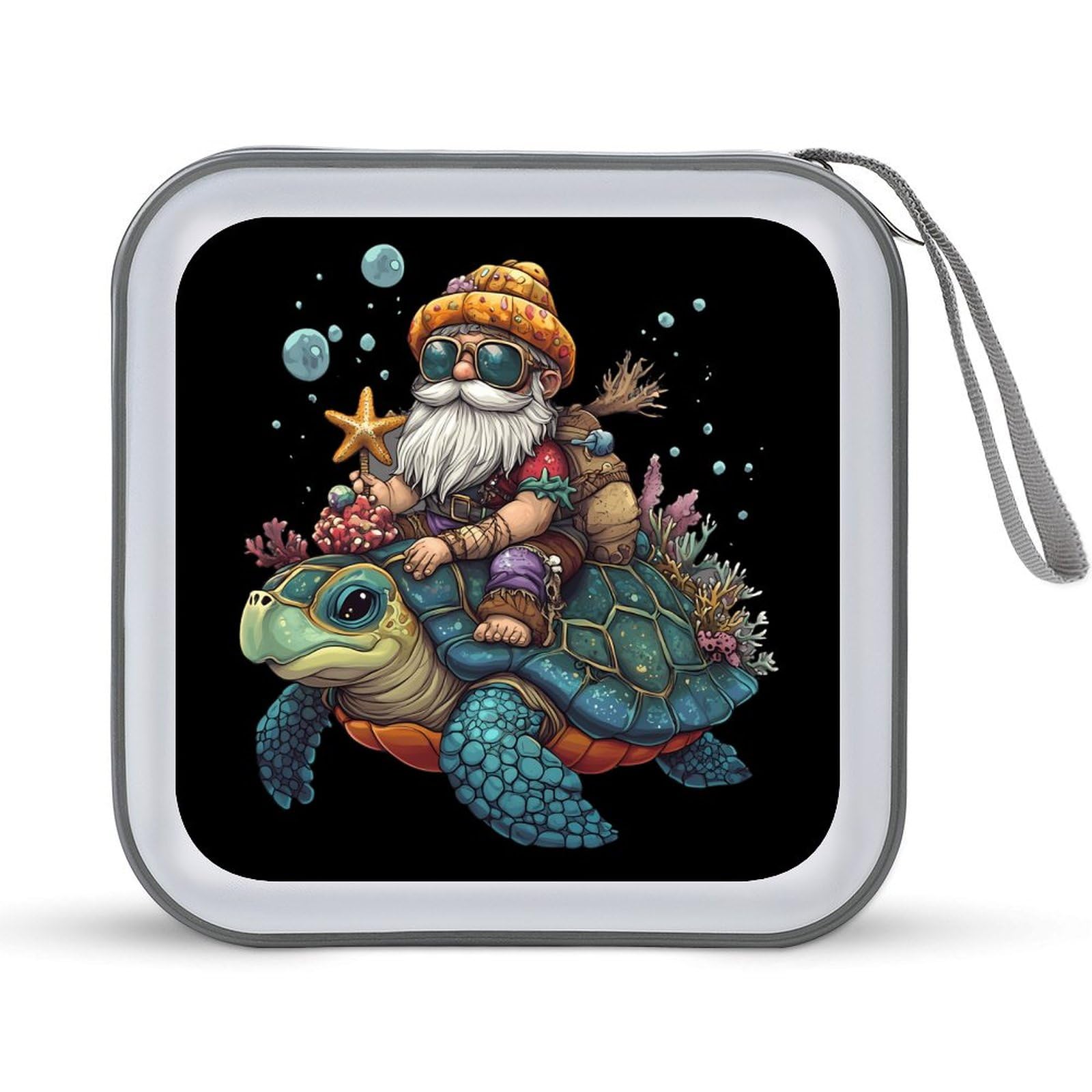 Dwarf Riding A Turtle CD Case Plastic DVD Case Holder Wallet Disc Storage Organizer for Car Travel