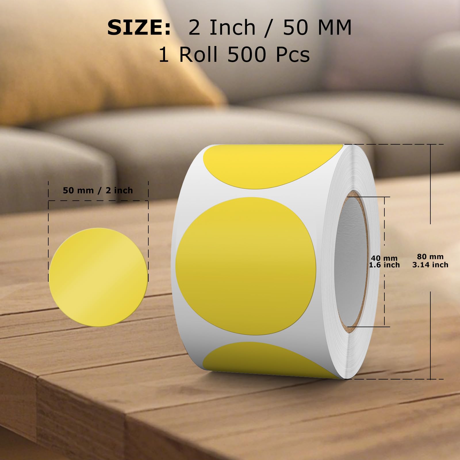 FINDAT 500PCS Yellow Round Labels 50mm Colour Coding Circle Stickers Vinyl Removable Waterproof Name Tags for Moving Box Gift Sealing Jar - Image 2