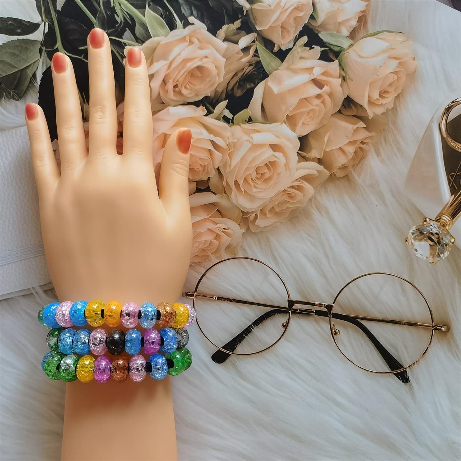 Xeahung 100PCS Acrylic Crystal Beads Round Crackle Beads Charms for Jewelry Making Bracelets Large Hole Spacer Beads for Hanging Charms DIY Art Christmas Ornament Birthday Gifts (Mixed Color) - Image 5