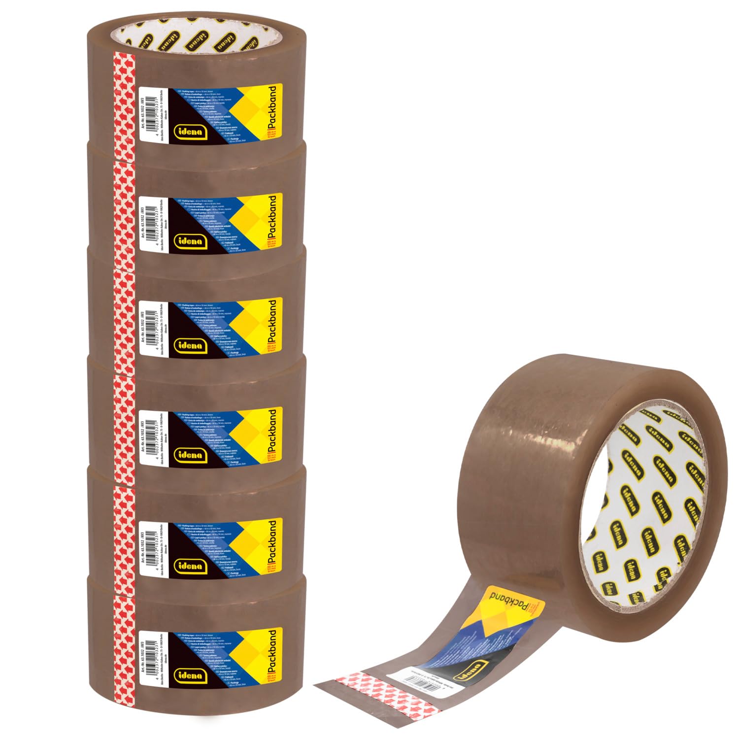 Idena 60064 - Cinta adhesiva marrón, 50 mm x 66 m, 36 rollos de cinta de paquetería silenciosa, ideal para mudanzas y envíos