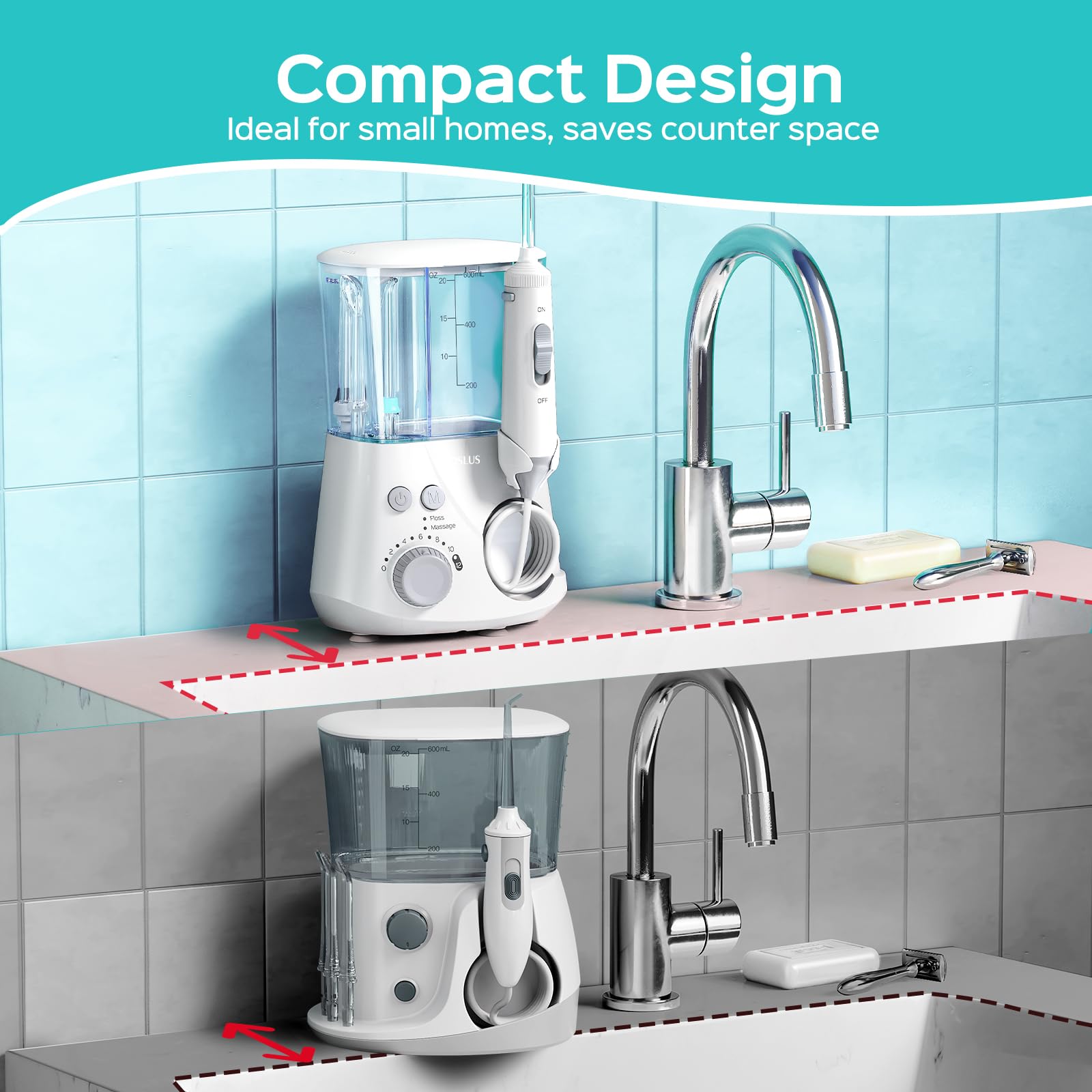 Advanced Hilo Dental de Agua para Dientes: 2 Modos & 12 Ajustes de Presión Eléctrico para Ortodoncia, Aparatos, Encías Sensibles - Uso Doméstico, ​​5 Puntas de Chorro para Múltiples Usuarios 7
