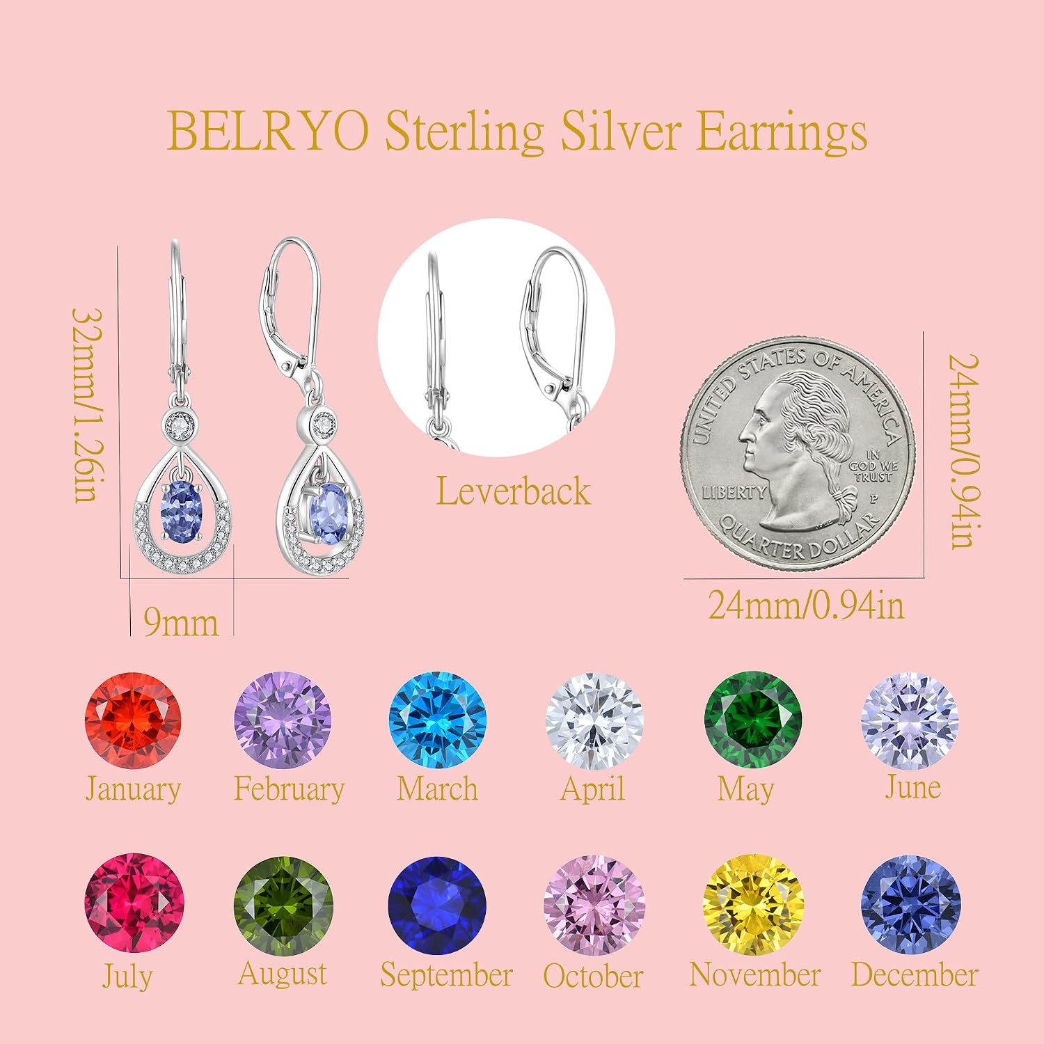 Dangle Drop Earrings 925 Sterling Silver Teardrop Cubic Zirconia Jewelry Leverback Earrings Birthday Christmas Anniversary Jewelry Gift for Women