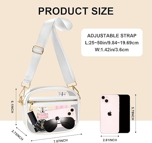 Miniatura 2 de Fibrdoo Bolsa transparente aprobada para estadios, bolsa cruzada de cuero transparente para conciertos, eventos deportivos, festivales