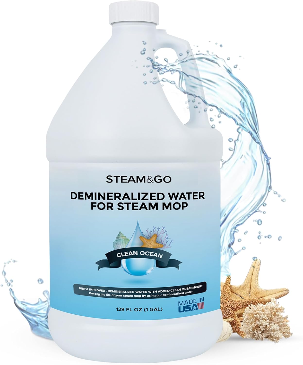 Steam & Go Demineralized Water - Multisurface Cleaner, PVC-Free Ready-to-Use for Mops & Floor Steamers - Ideal for Kitchen, Bathroom, & Home Surfaces - Clean Ocean Scent - 32oz (Pack of 6)