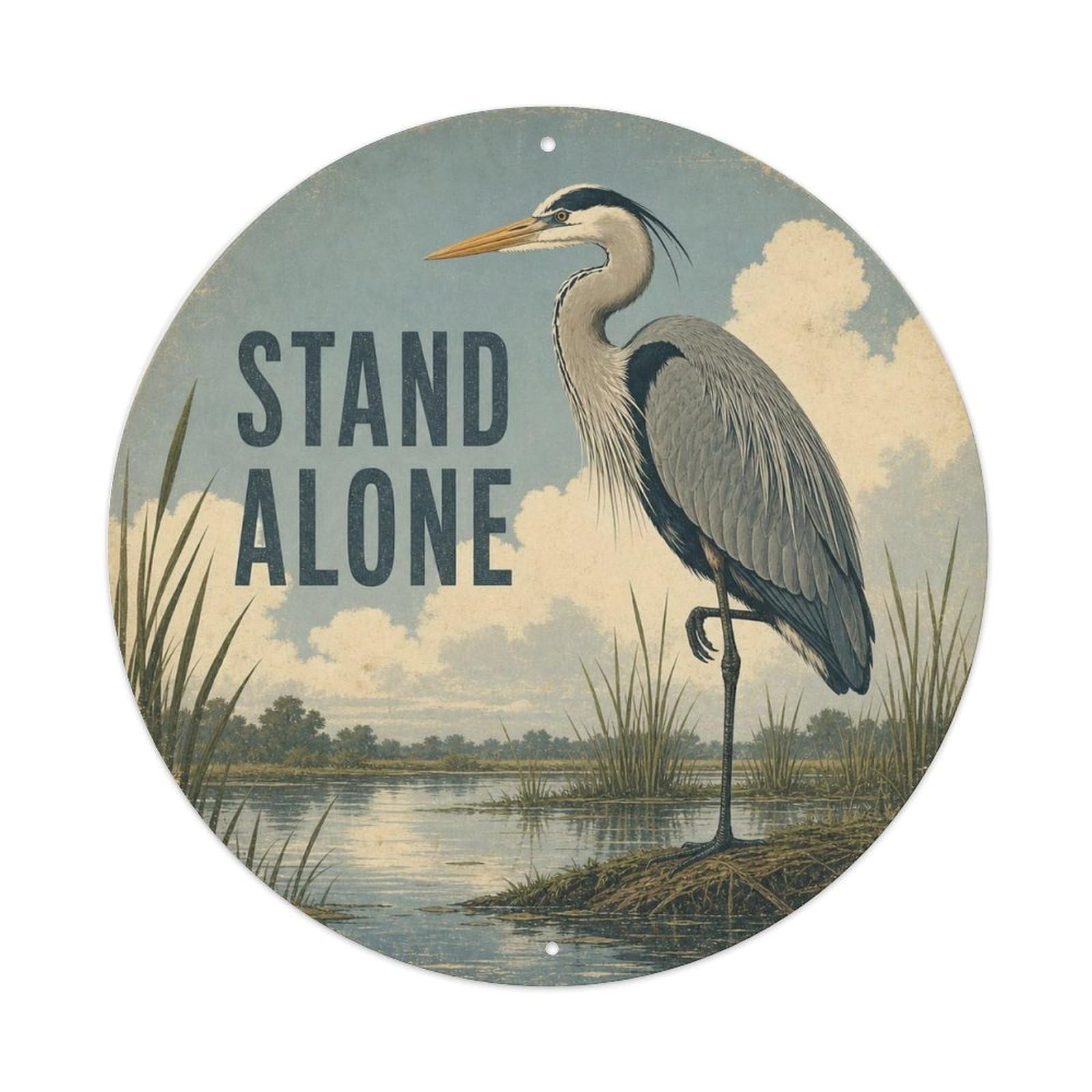 Okngb Style Heron Funny Gesture Comic Bird Cartoon Playful Vintage Metal Tin Sign Plaque Wall Decor For Cafe, Man Cave, Club Bar, Office, Home Garden Round Metal Poster 8X8inch