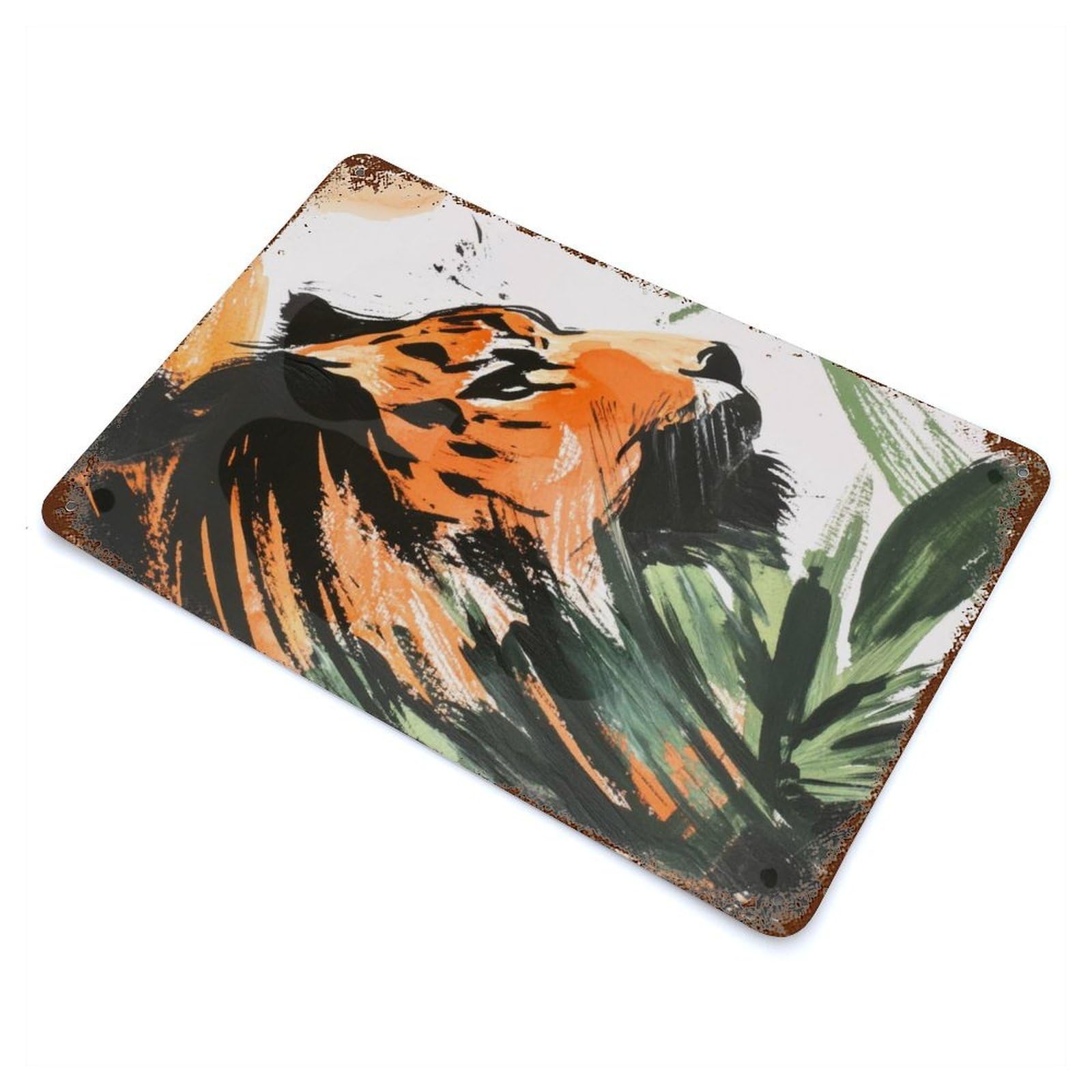 Tiger in Jungle Vintage Wall Sign 11.8"x7.9", Rust Effect Metal Decor for Farmhouse, Kitchen And Entryway Decor