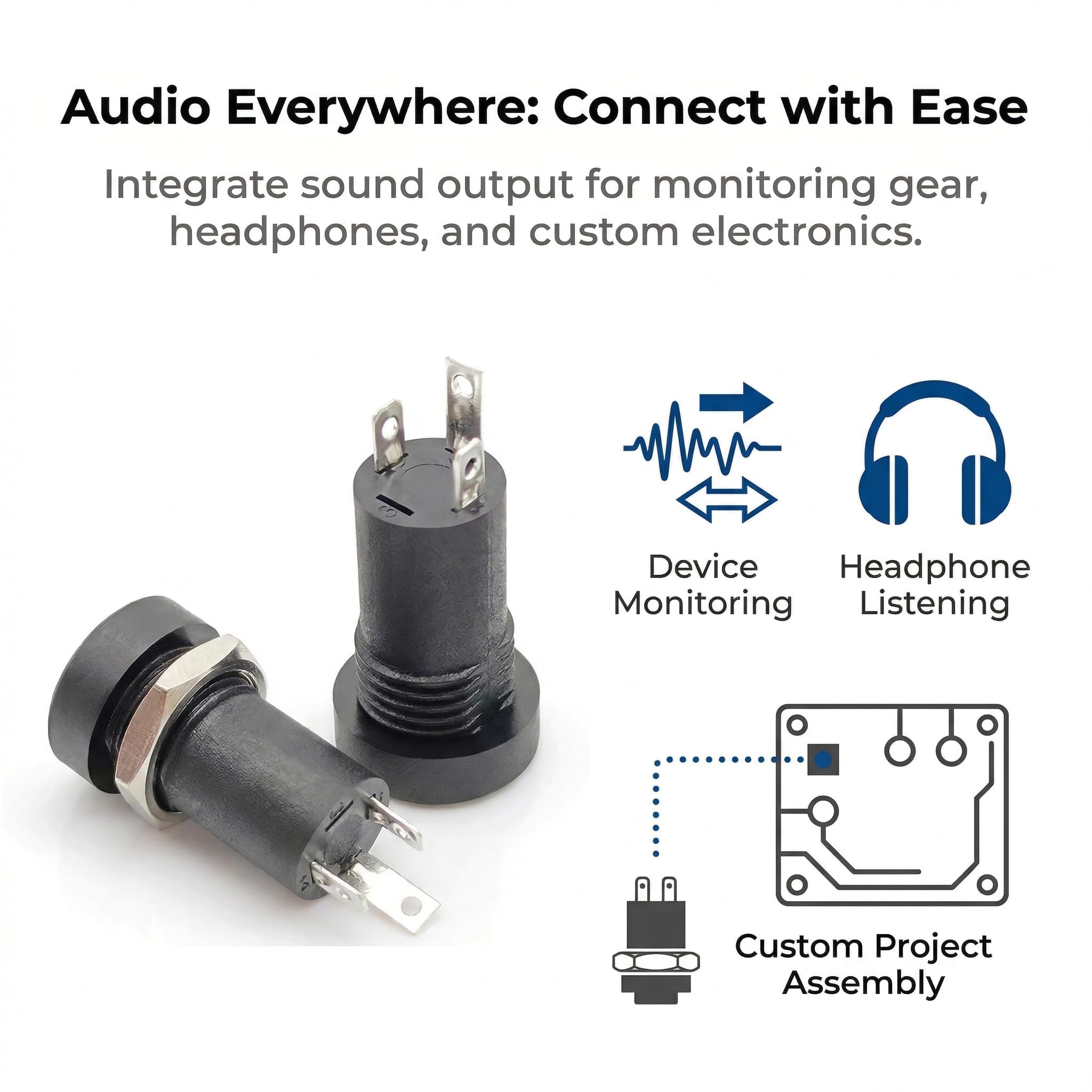 Prise Jack 3.5 à Souder, Connecteur TS 3.5 mm à Souder, Panneau de Montage Prise Audio pour MP3 MP4 et Jack 3.5 mm Stéréo Casque, en Nylon Résistant Haute Température Plaqué Argent 12V 6Pcs