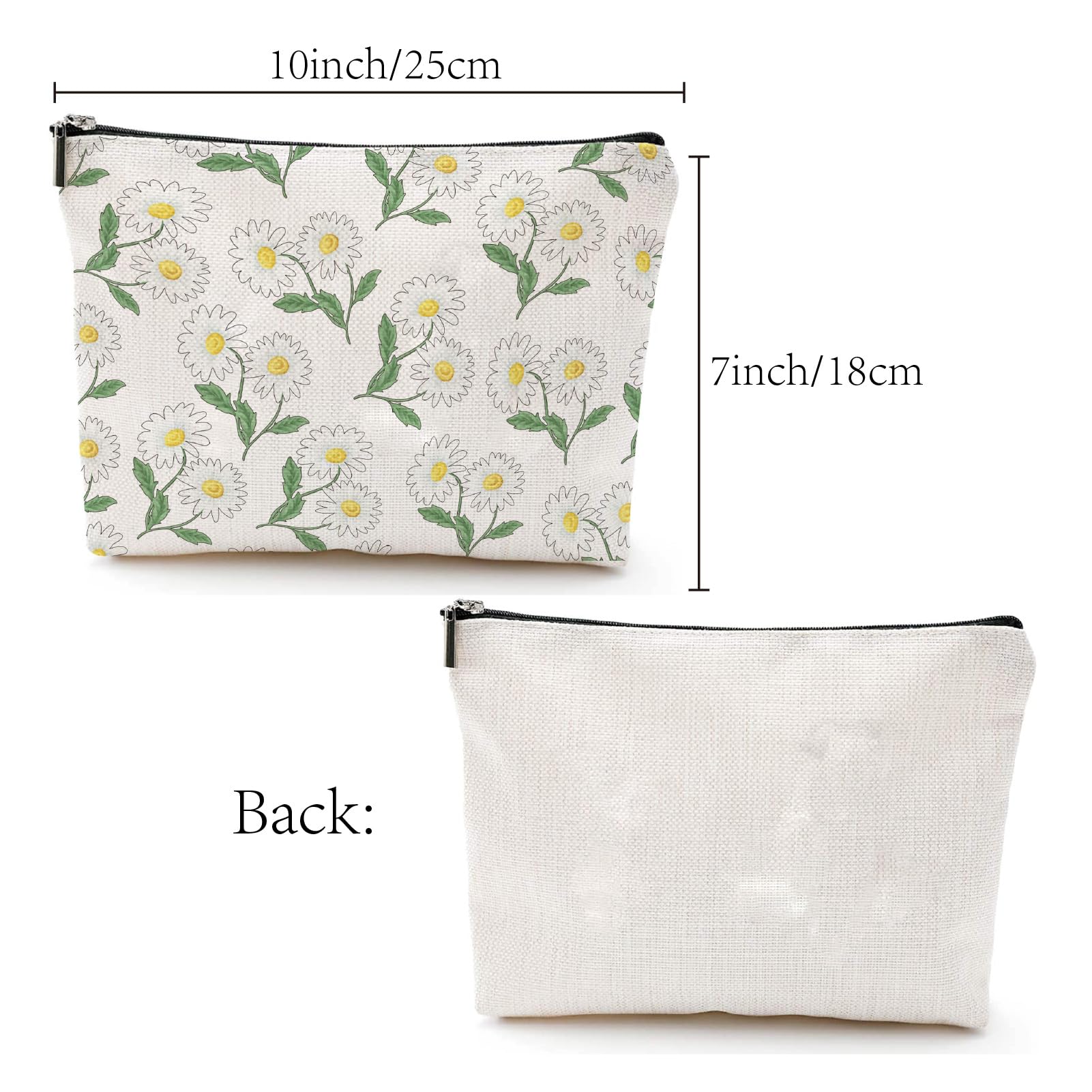 CREATCABIN Makeup Bag Cosmetic Bag Make Up Potable Toiletry Organizer Travel Small Things Jewelry Storage Purse Pouch Pencil Case for Women Beach Family 7x10 Inch April Daisy - Image 2