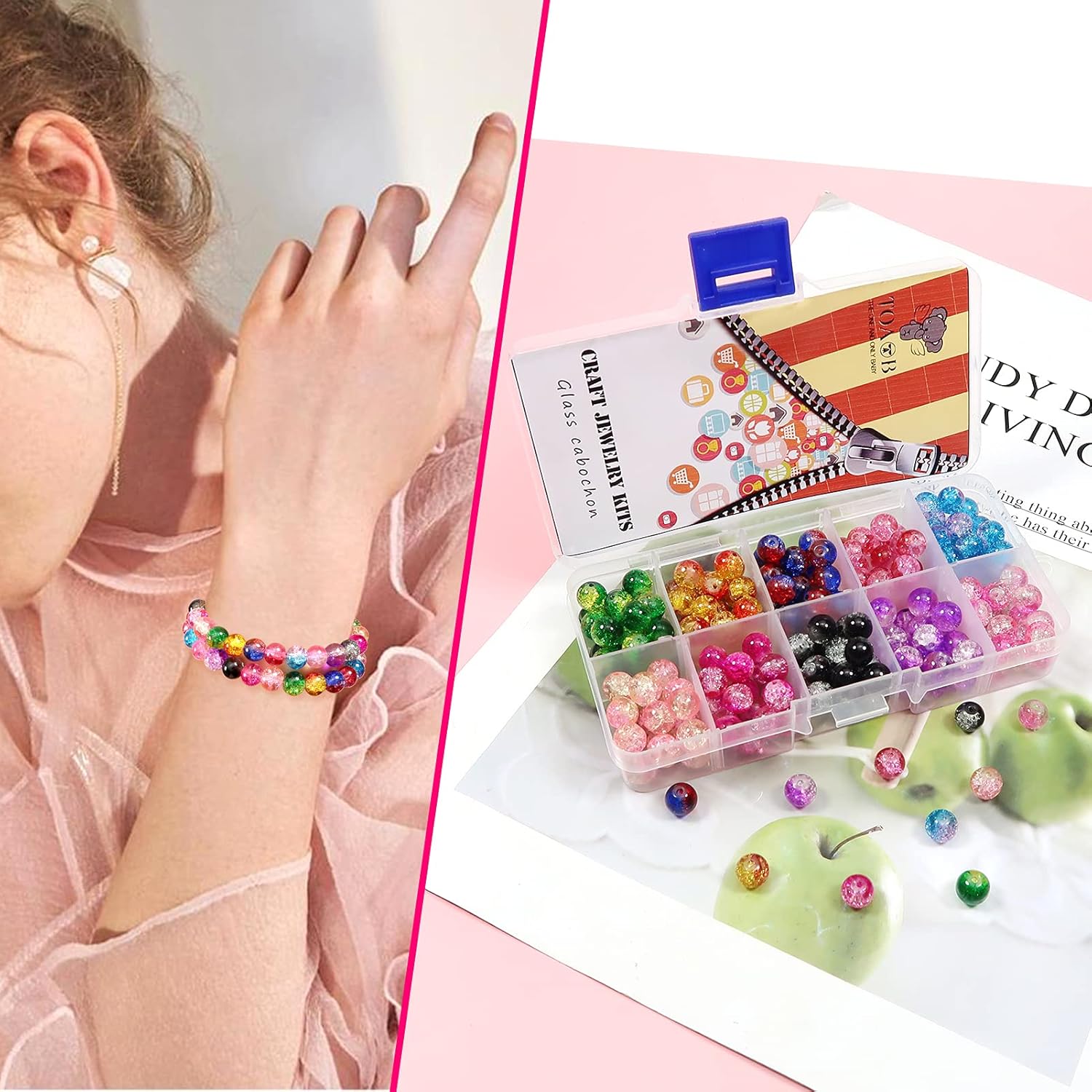 TOAOB 200pcs 10 Assorted Colors Crackle Lampwork Glass Beads 8mm Round Handcrafted Spacer Beads Assortment for Jewelry Making Bracelets Necklaces - Image 7