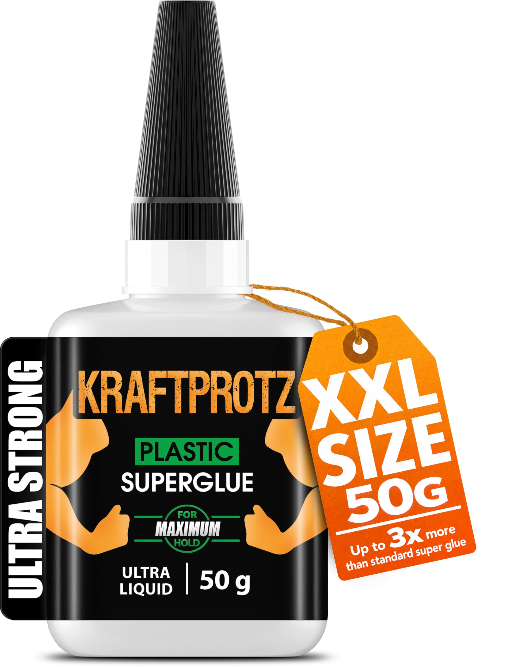 Plastic super glue – KRAFTPROTZ thin liquid 50 g – extra strong adhesive for ABS, acrylic, PVC & plastic – no-drip formula for clean bonding – waterproof, transparent & flexible – precision