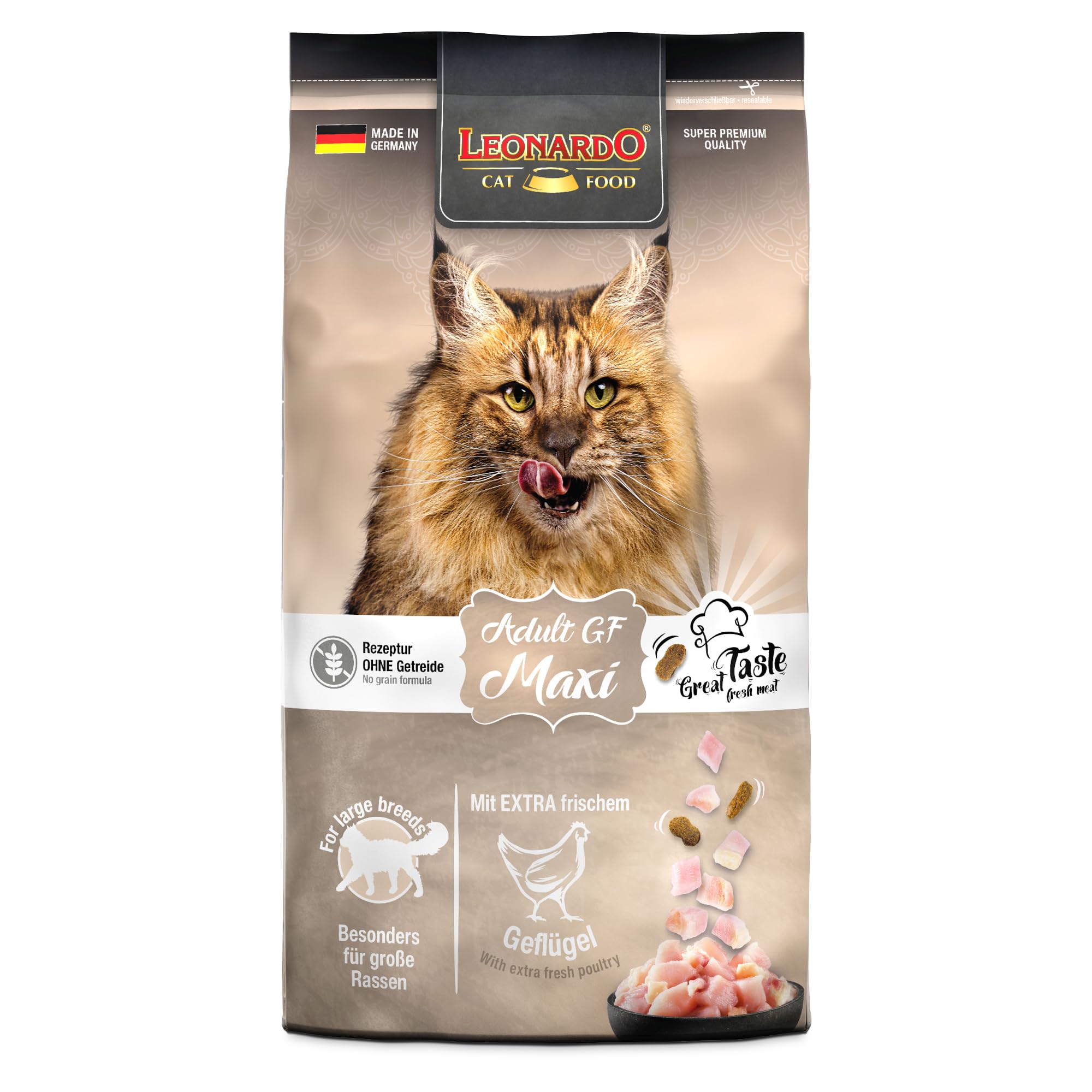 LEONARDO Adult GF Maxi [1,8kg] Katzenfutter | Getreidefreies Trockenfutter für Katzen | Alleinfuttermittel für große Katzenrassen ab 1 Jahr