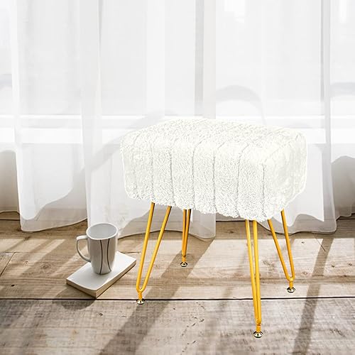 Miniatura 7 de Acehome Reposapiés otomano cuadrado taburete de piel sintética con patas doradas taburete reposapiés de visón sintético taburete de tocador para