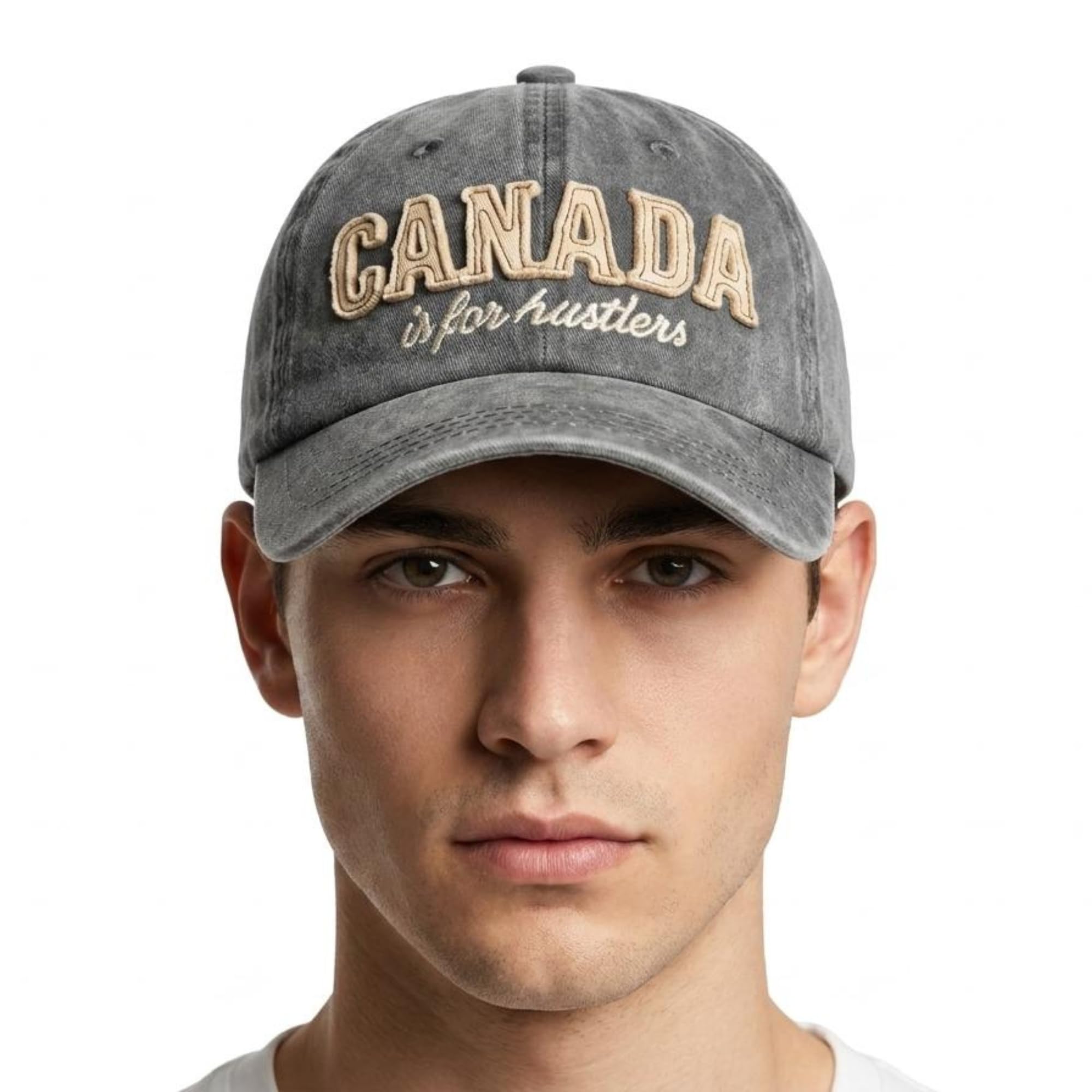 Unisex Vintage Washed Cotton Baseball Cap for Men and Women | Adjustable Distressed Sun Protection Sports Cap with Canada Embroidery | Charcoal Grey Casual Hat-image-6