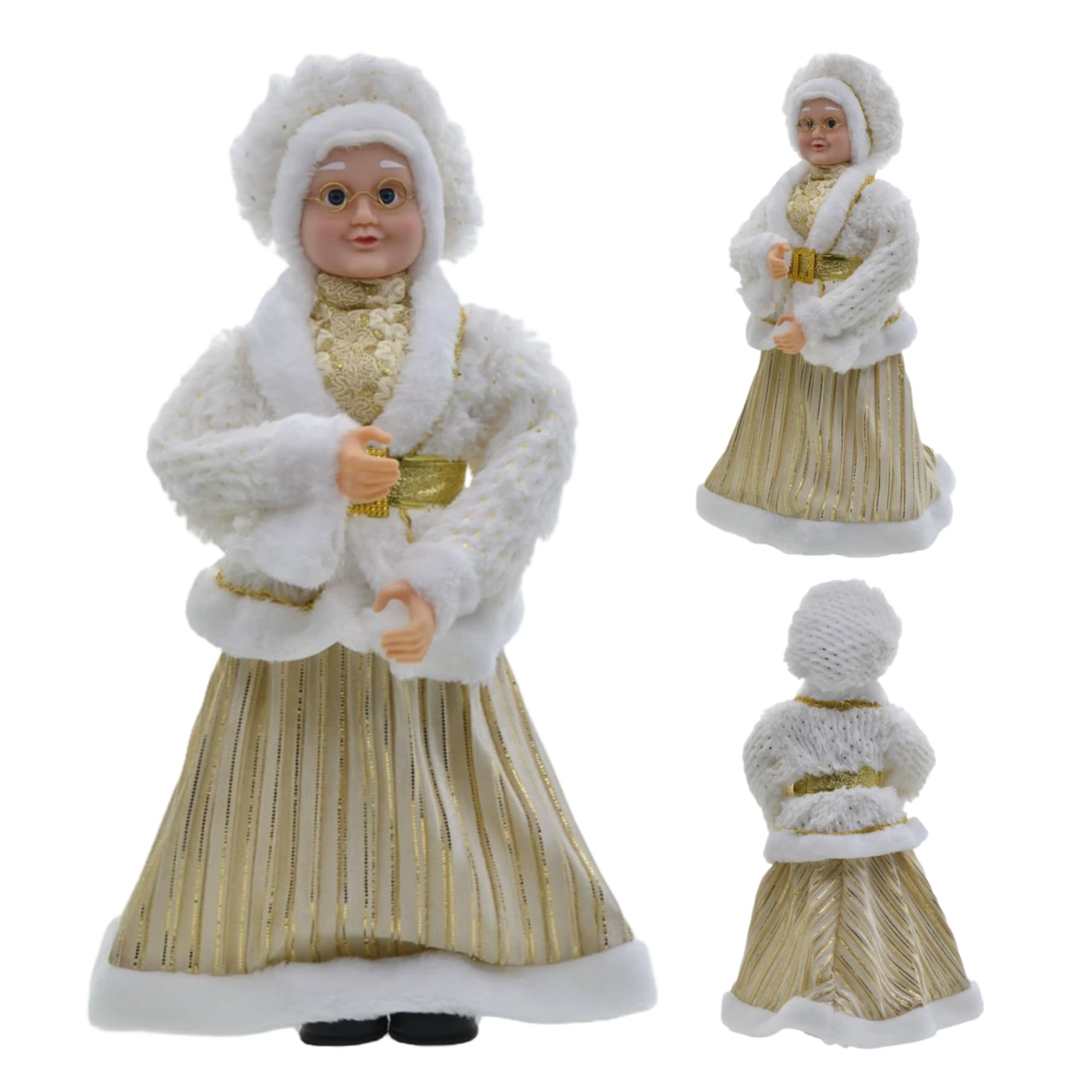 Figura de Papá Noel de pie de 18 Pulgadas con Bata Dorada y Blanca, decoración navideña de repisa de Mesa, decoración del hogar para Fiestas navideñas, anciana Santa