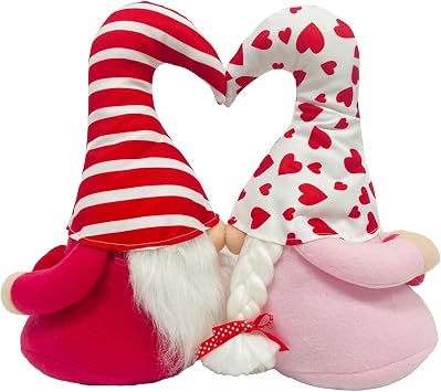 2PCS Valentines Day Plush Gnomes Decorations 12.5inch Kissing Mr & Mrs Swedish Tomte Stuffed Gnomes Figurine Nordic Elf Ornaments for Romantic Anniversary Home Table Shelf Decor